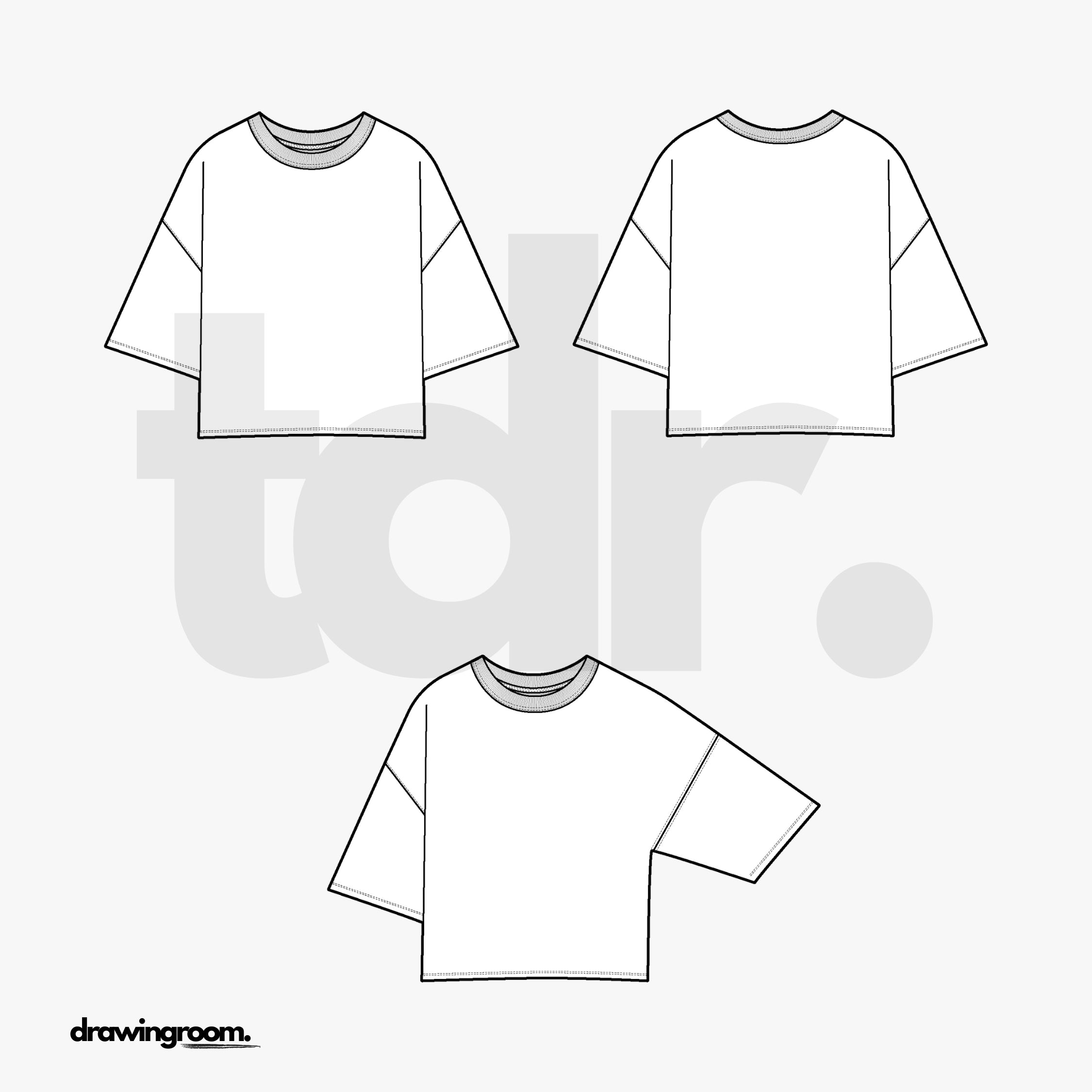 Cropped Dropped Shoulder Short Sleeve T-Shirt - Flat Mockup Vector