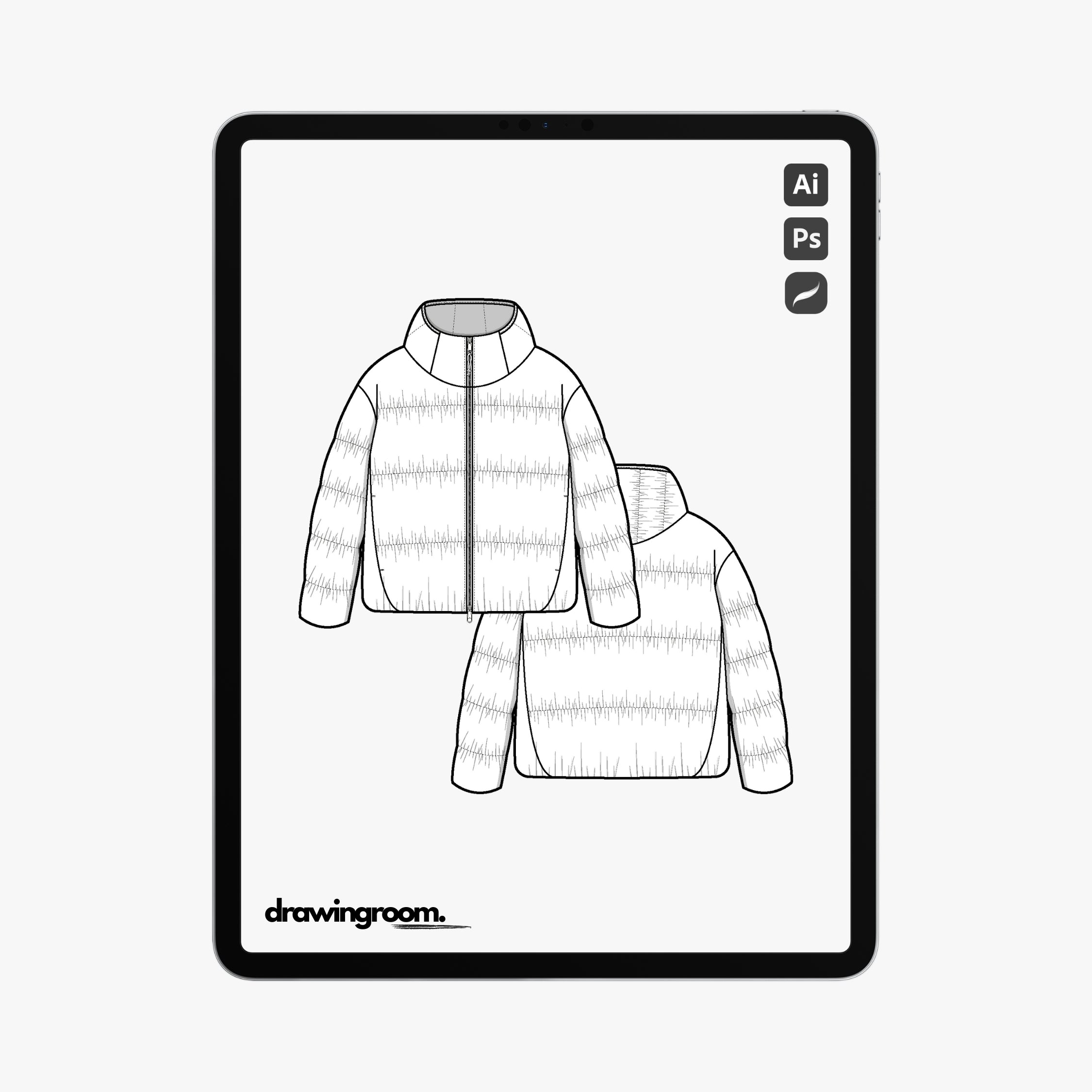 Cropped Puffer Jacket with Hood - Flat Mockup Vector