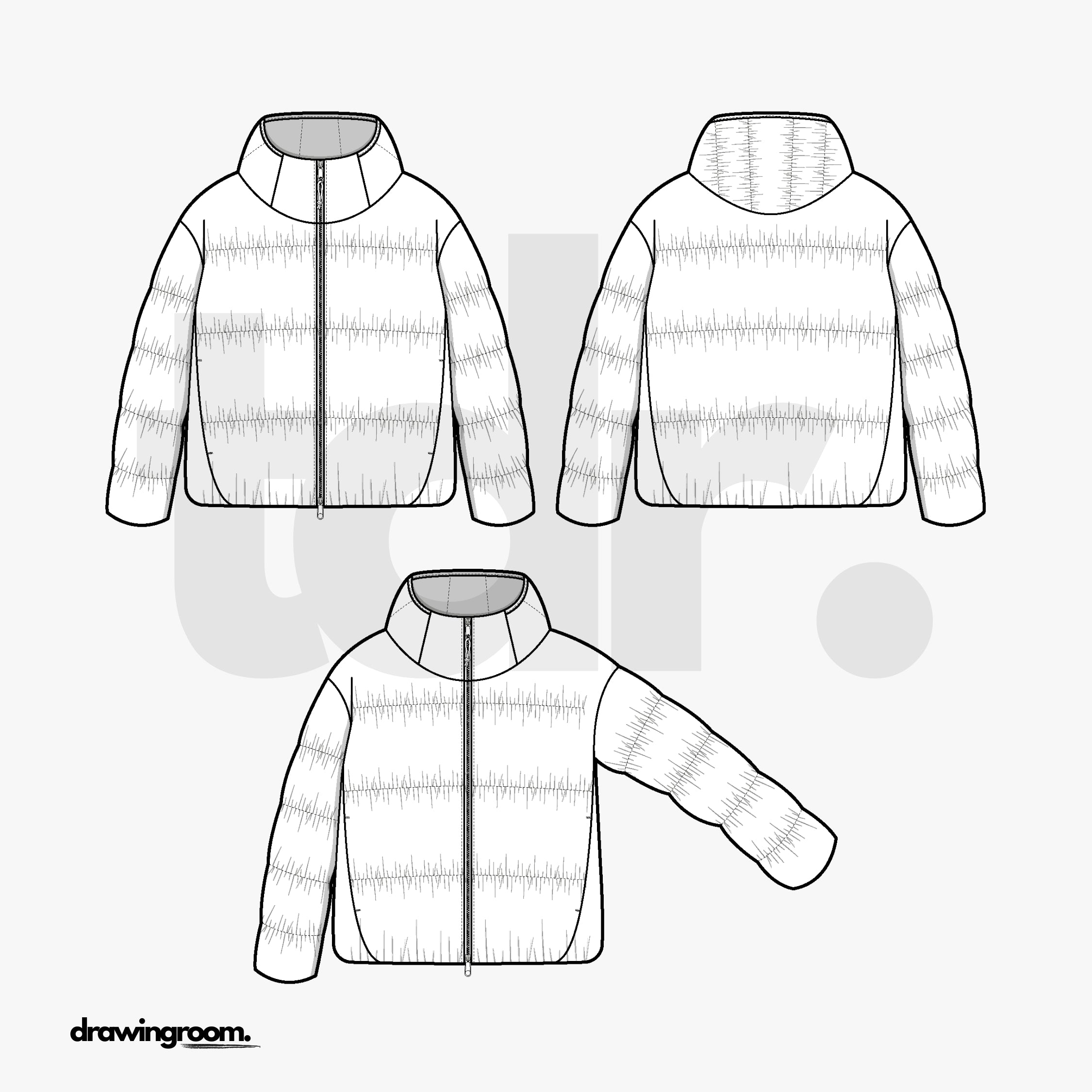 Cropped Puffer Jacket with Hood - Flat Mockup Vector