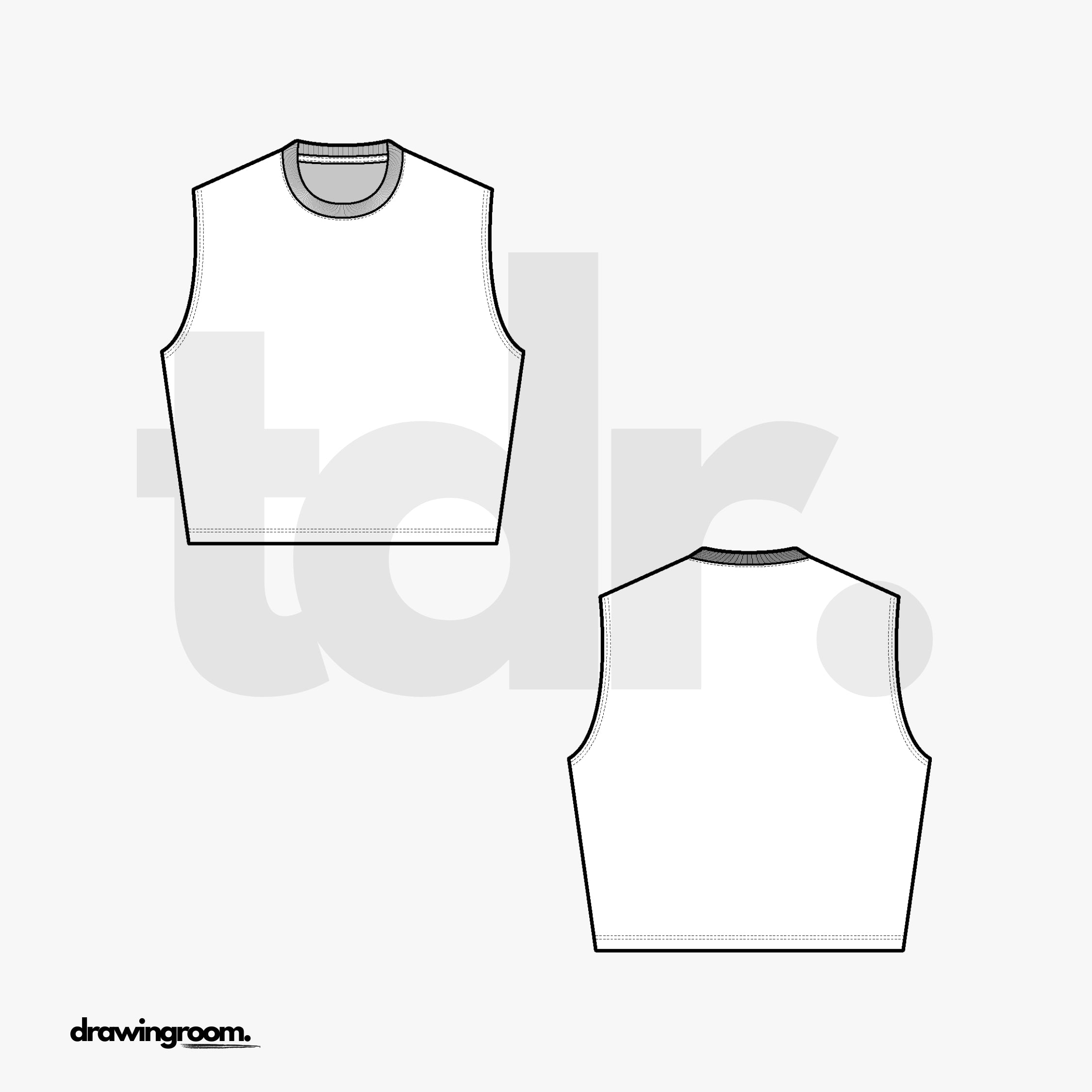 Cropped Slim Fit Crewneck Sleeveless Shirt - Flat Mockup Vector