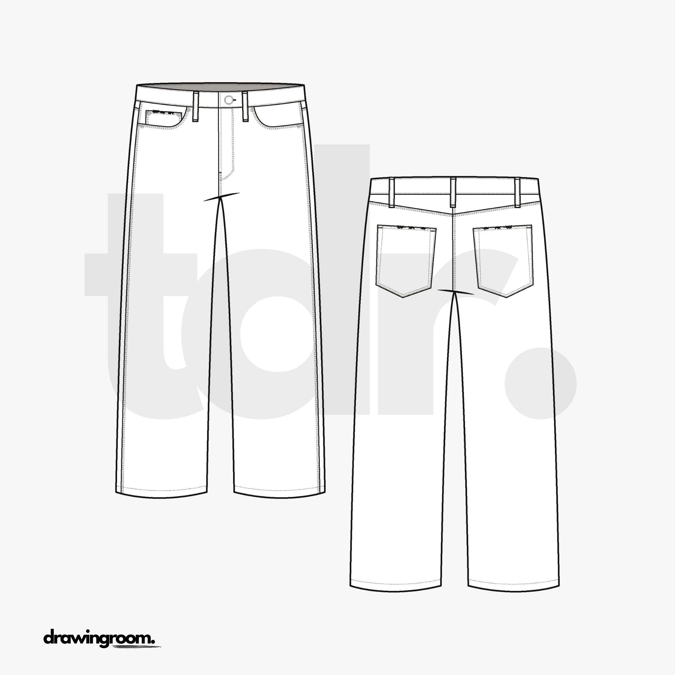 Cropped Slim Fit Jeans - Flat Mockup Vector