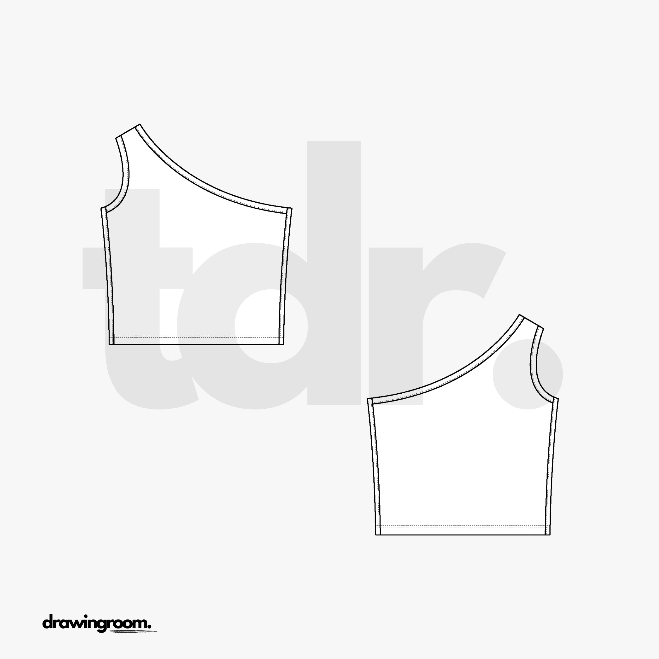 Cropped Slim Fit One Shoulder Top - Flat Mockup Vector