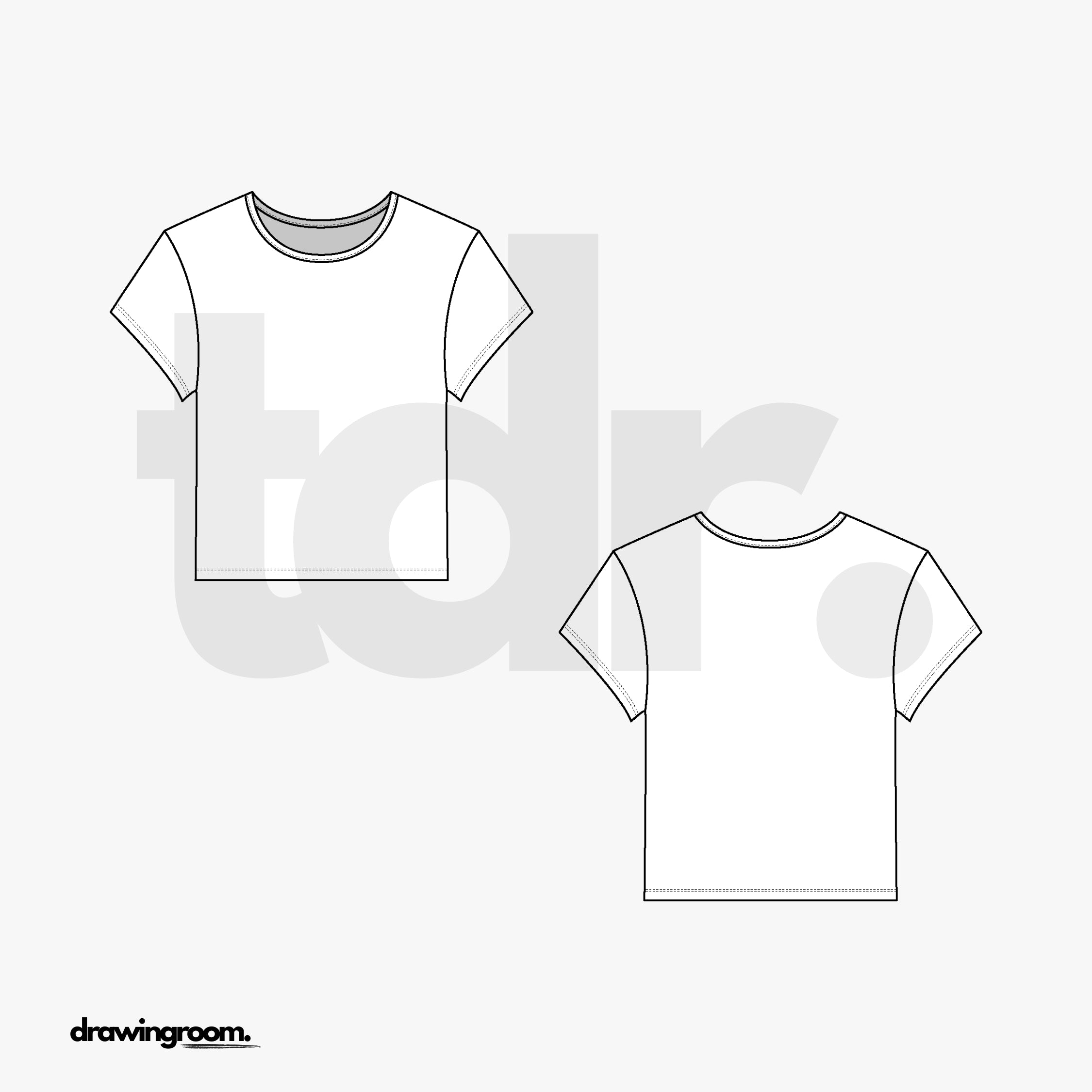 Cropped Slim Fit Round Neck T-Shirt - Flat Mockup Vector