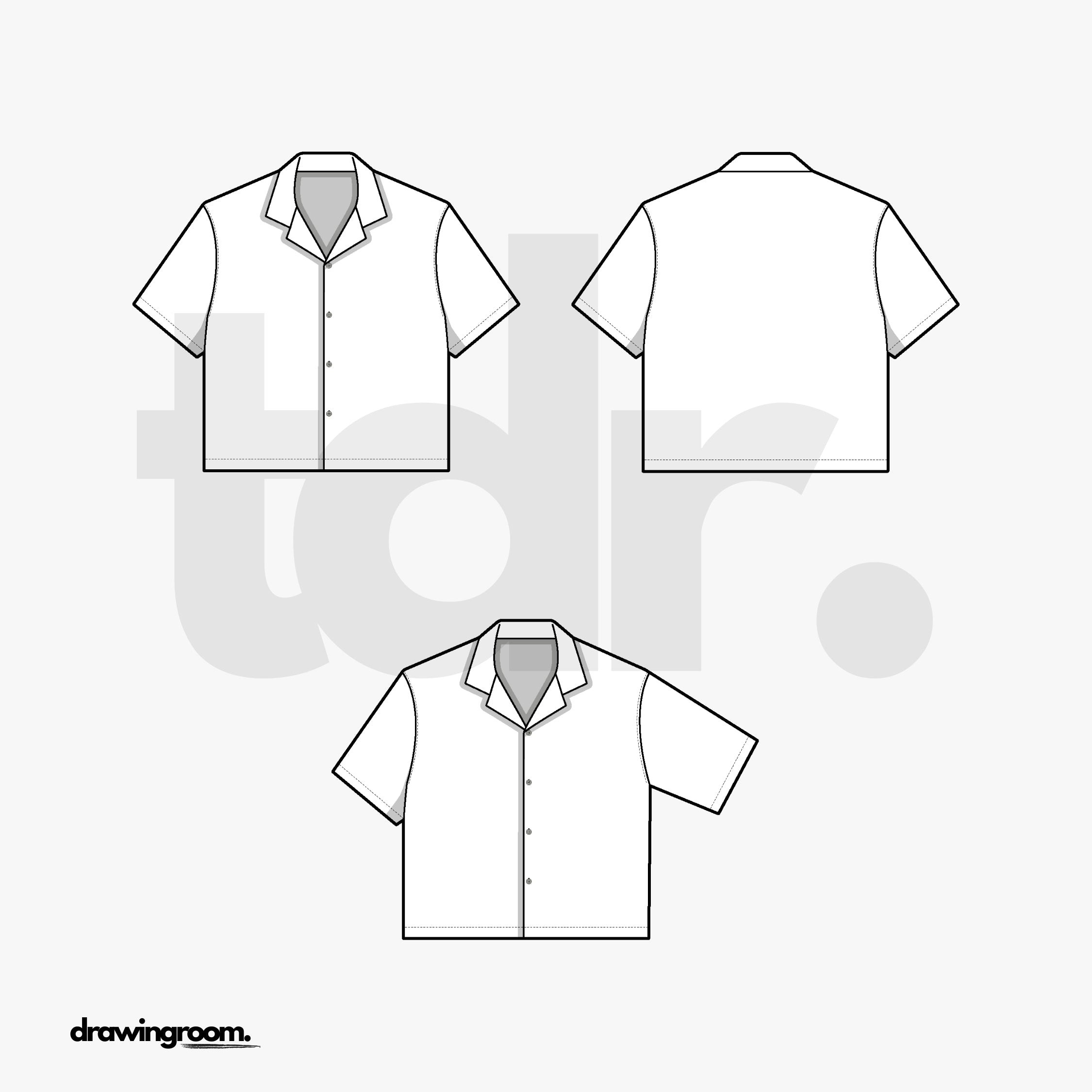 Cropped Slim Fit Short Sleeve Button Up Shirt - Flat Mockup Vector