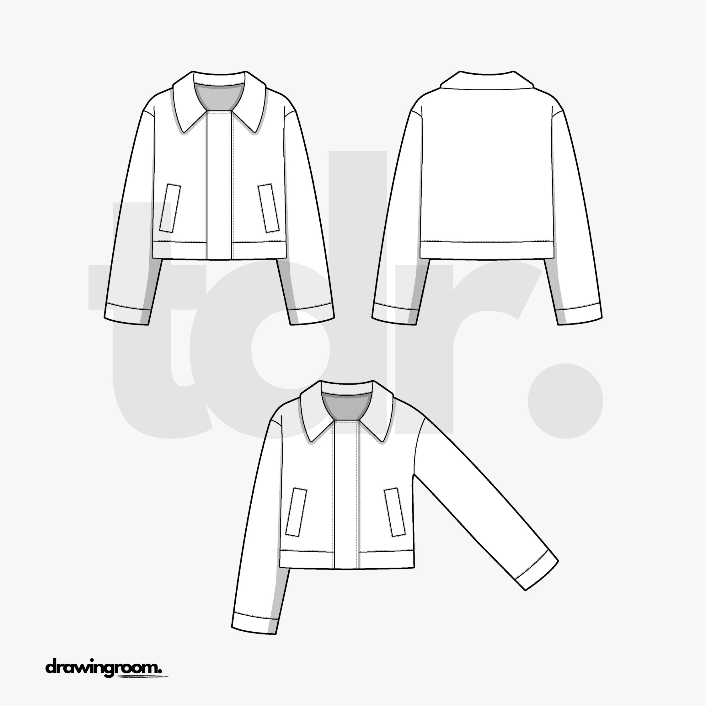 Cropped Straight Fit Jacket with Hidden Closure and Welt Pockets - Flat Mockup Vector