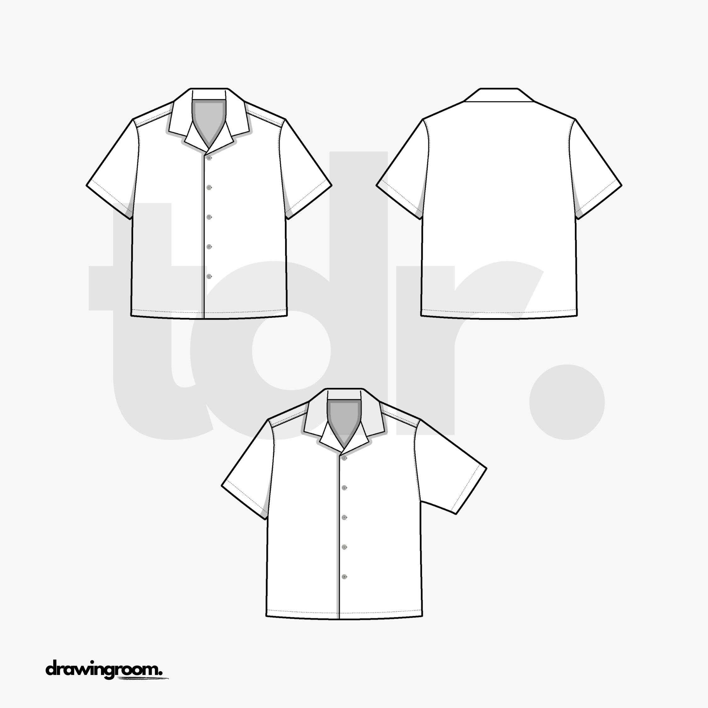 Cropped Straight Fit Short Sleeve Button Up Shirt - Flat Mockup Vector