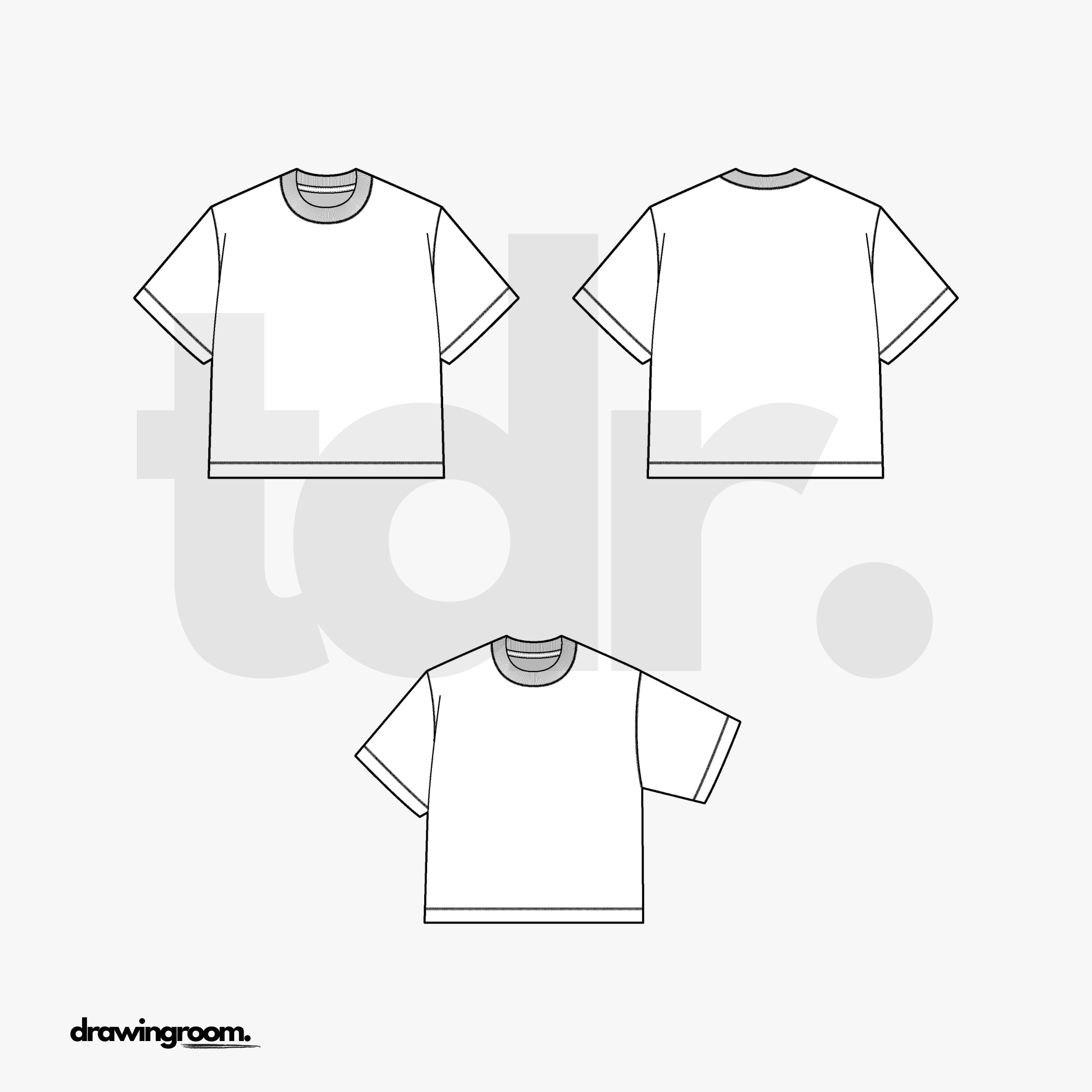 Cropped Straight Fit Short Sleeve T-Shirt - Flat Mockup Vector