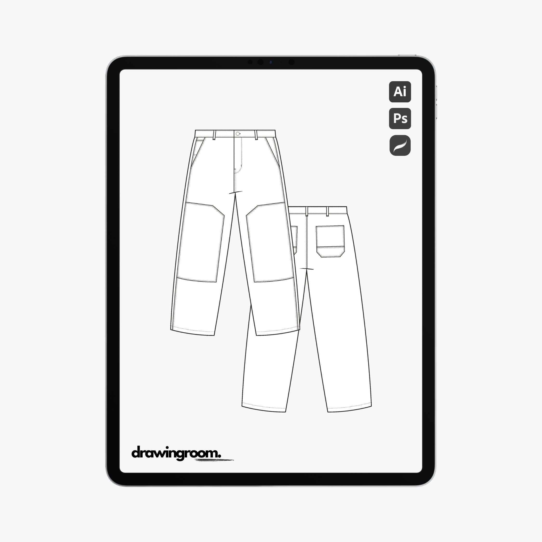 Cropped Workwear Pants - Flat Mockup Vector