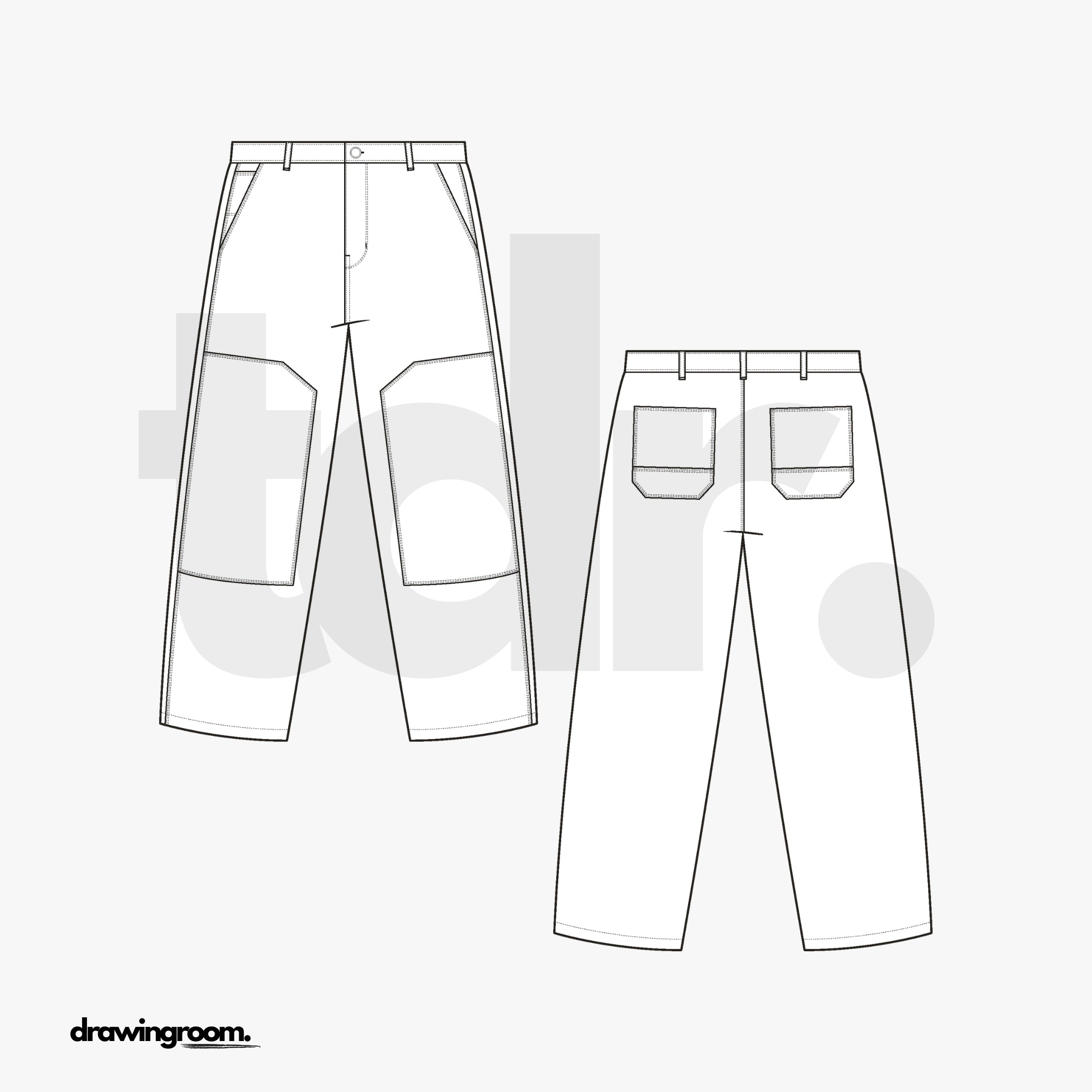 Cropped Workwear Pants - Flat Mockup Vector