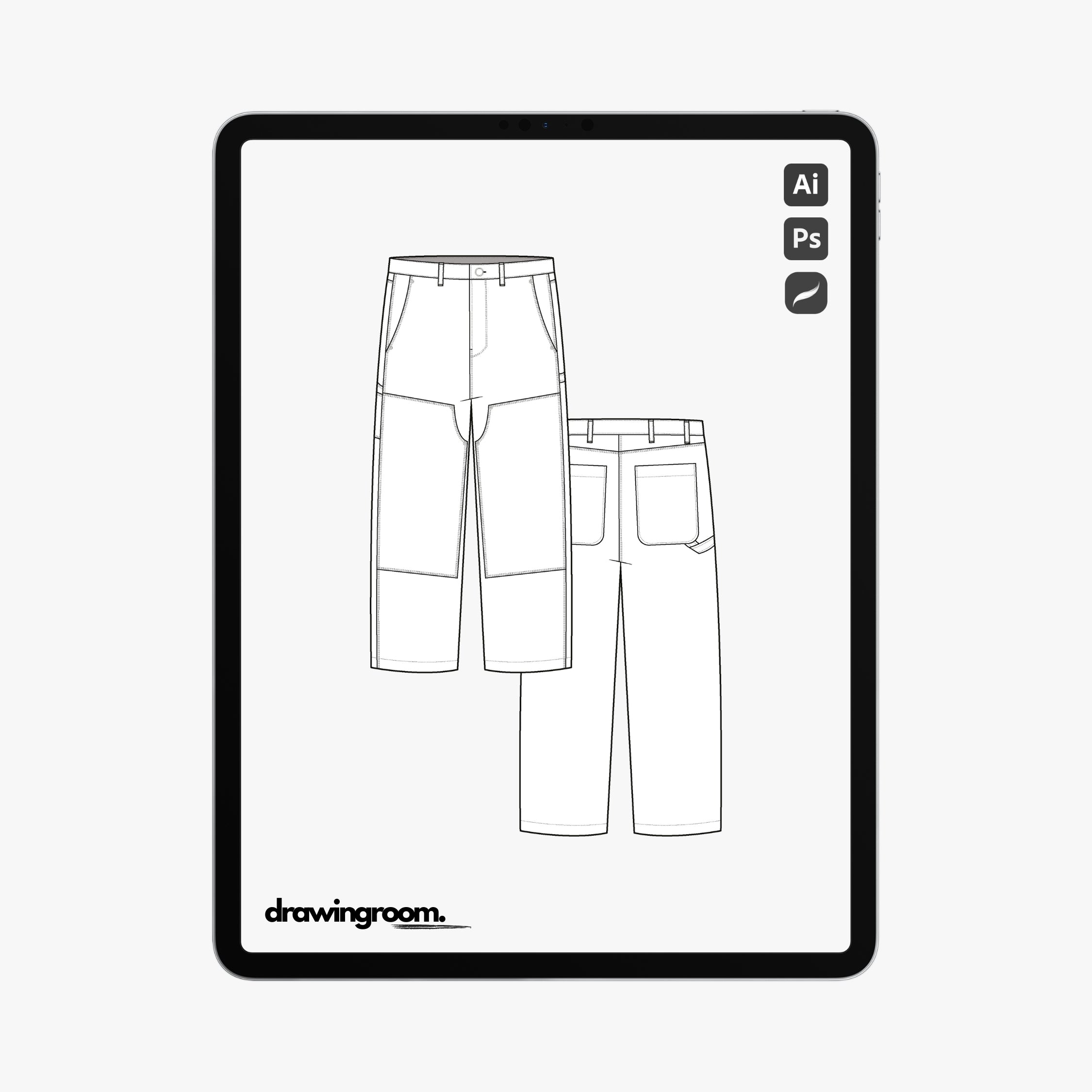 Cropped Workwear Pants with Hammer Loop - Flat Mockup Vector