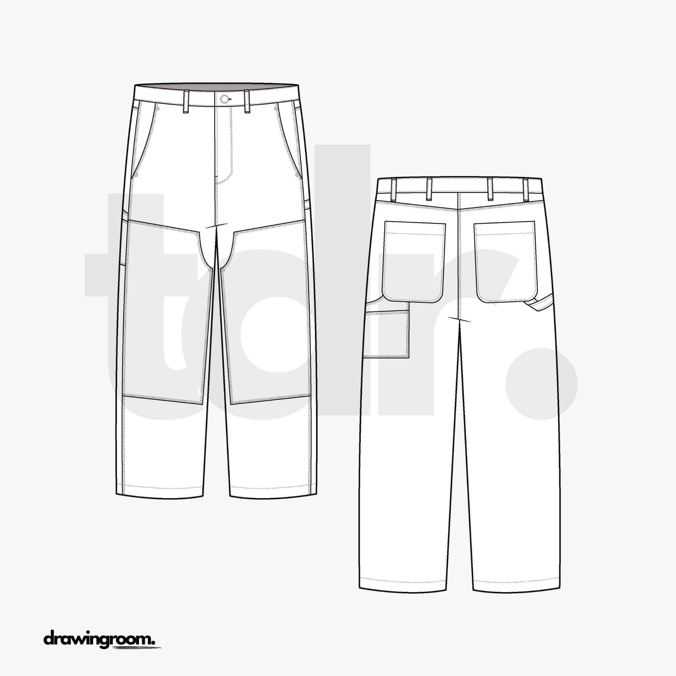 Cropped Workwear Pants with Hammer Loop - Flat Mockup Vector