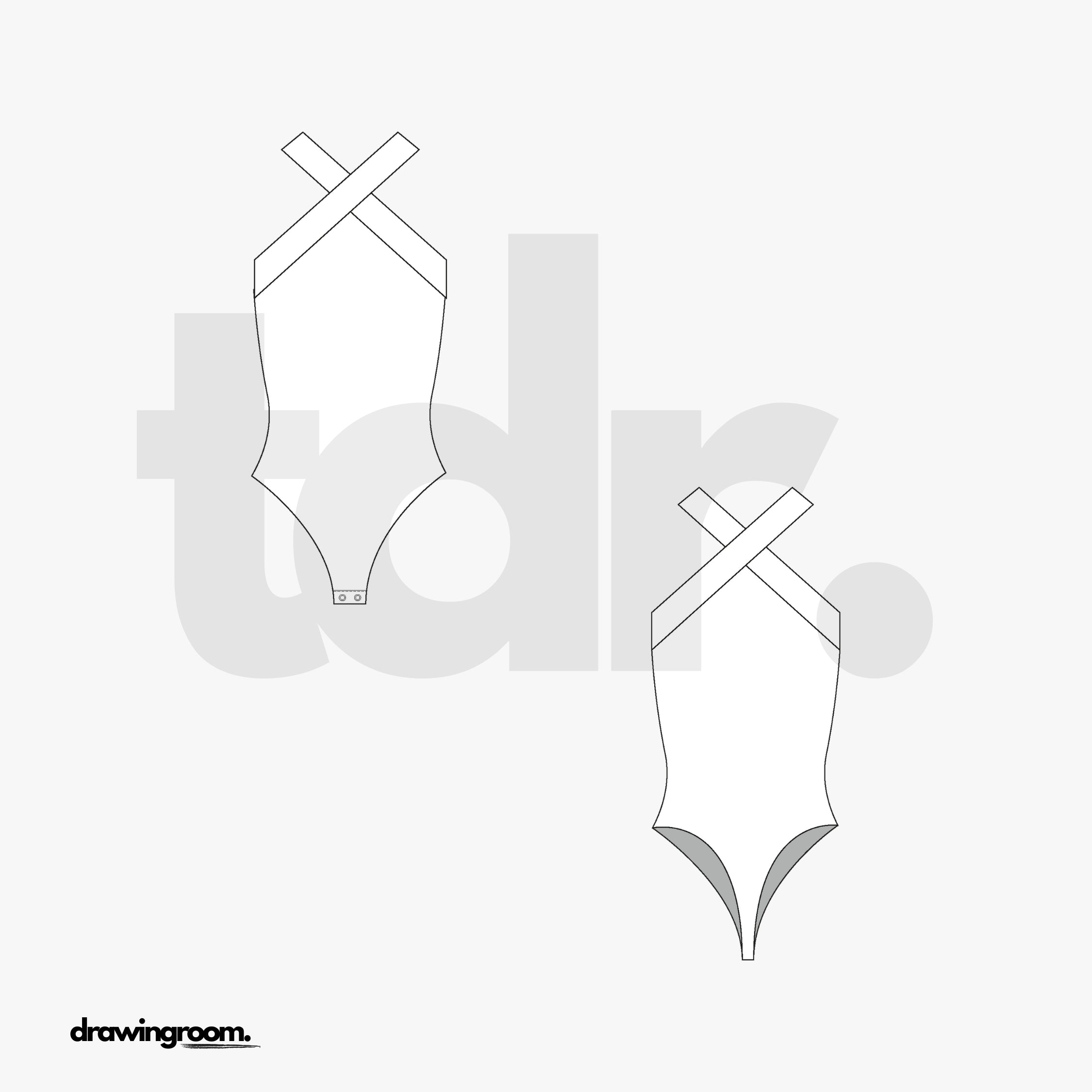 Cross Top Thong Body Suit - Flat Mockup Vector