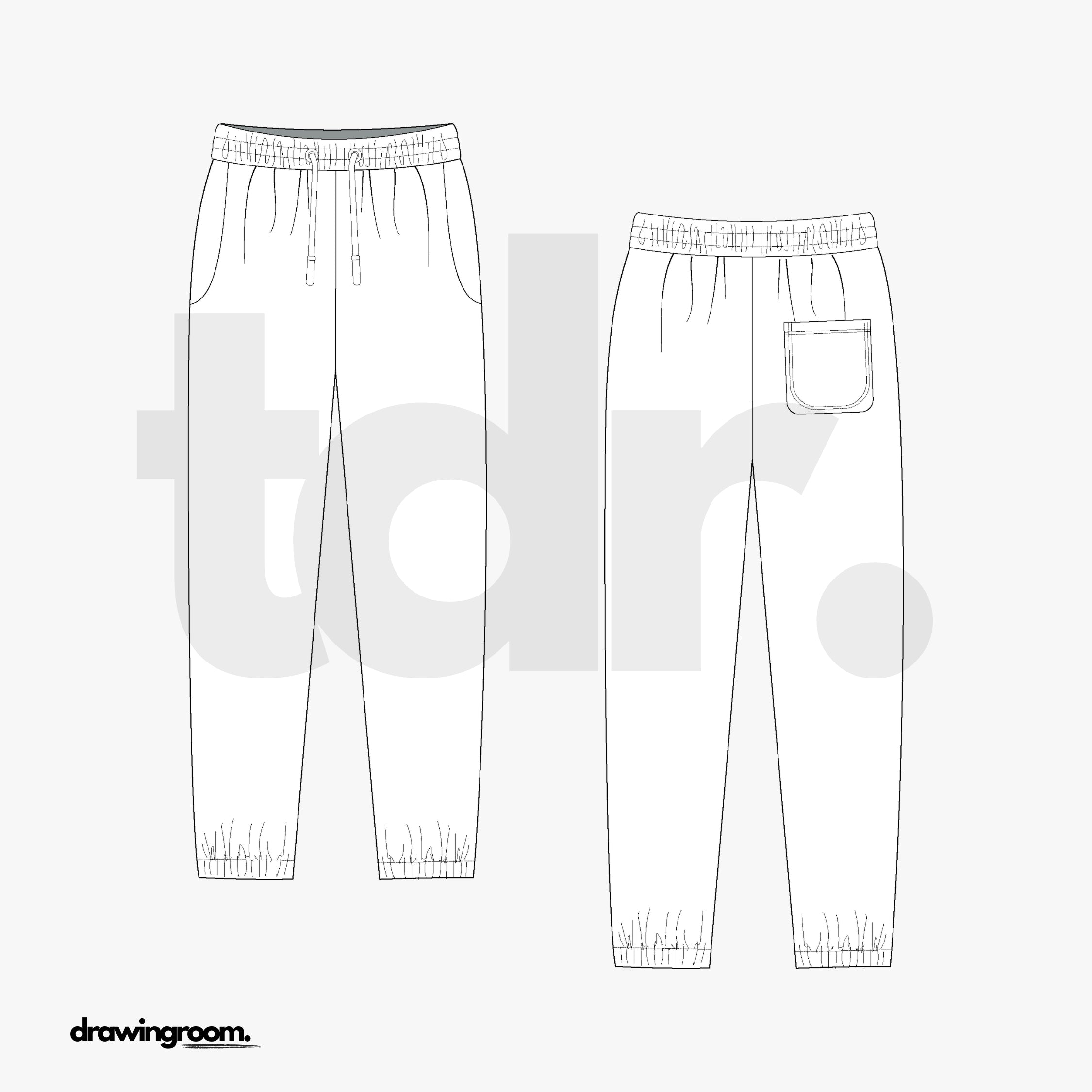 Sweat Pants with Elastic Waist and Cuff - Flat Mockup Vector