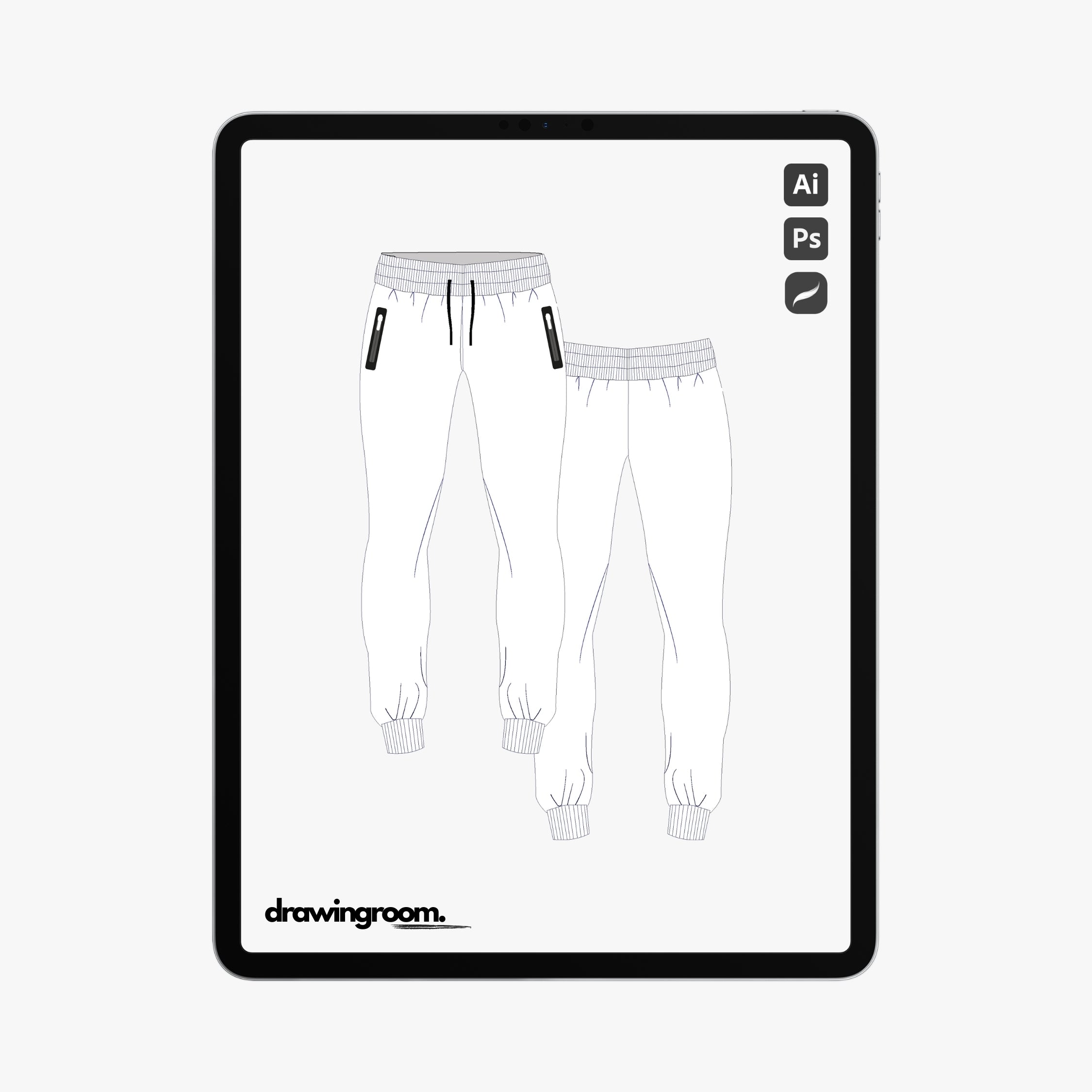 Slim Fit Track Pants - Flat Mockup Vector