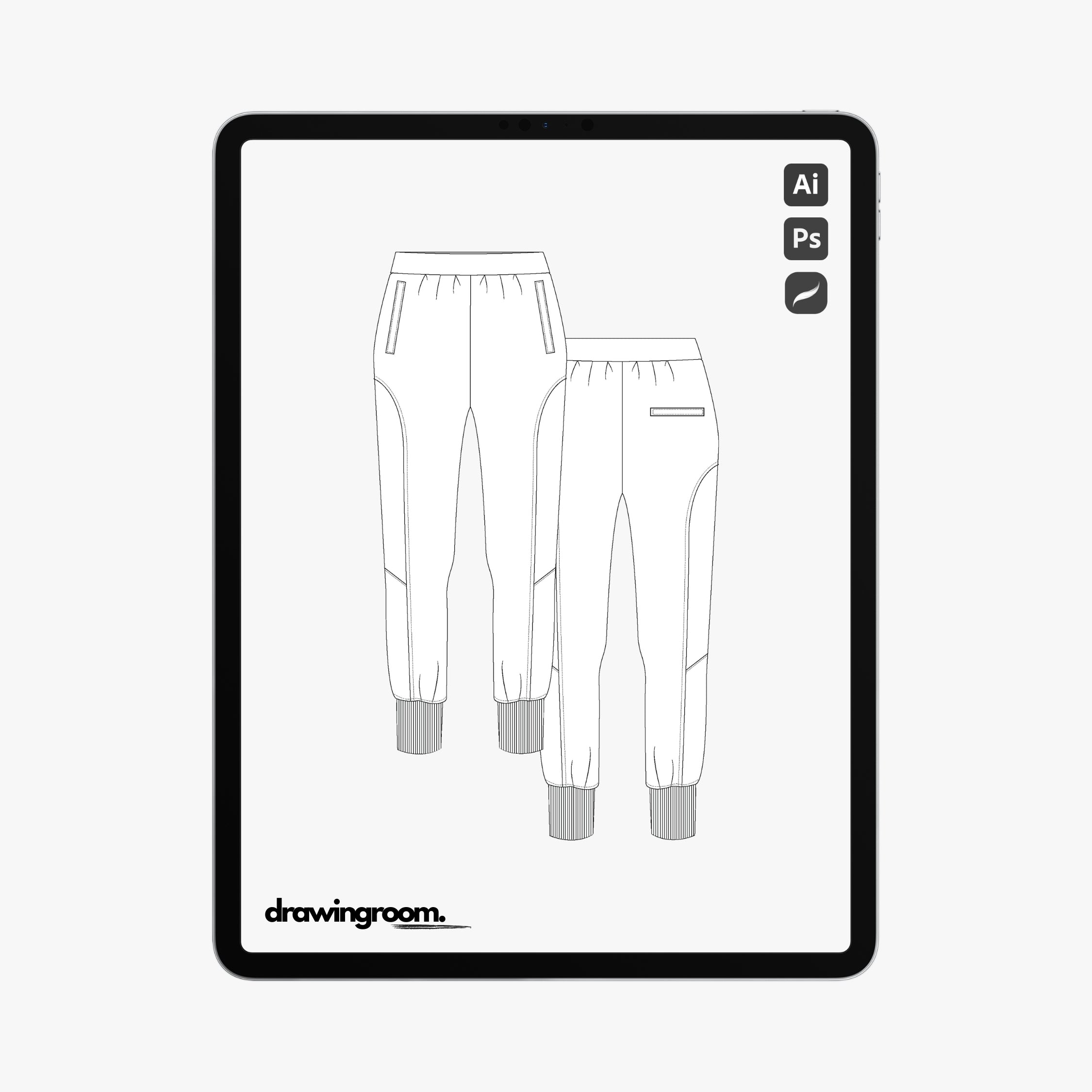 Sweat Pants with Ribbed Cuff - Flat Mockup Vector