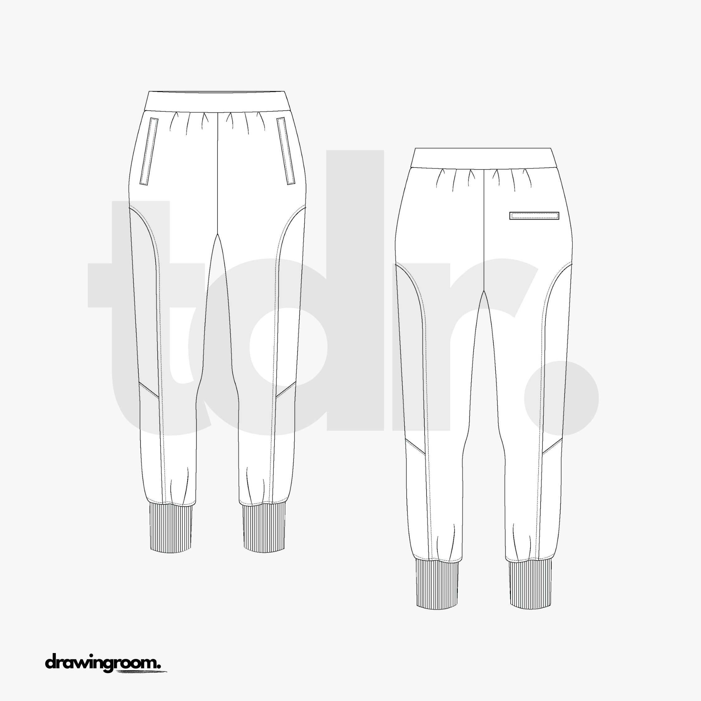 Sweat Pants with Ribbed Cuff - Flat Mockup Vector