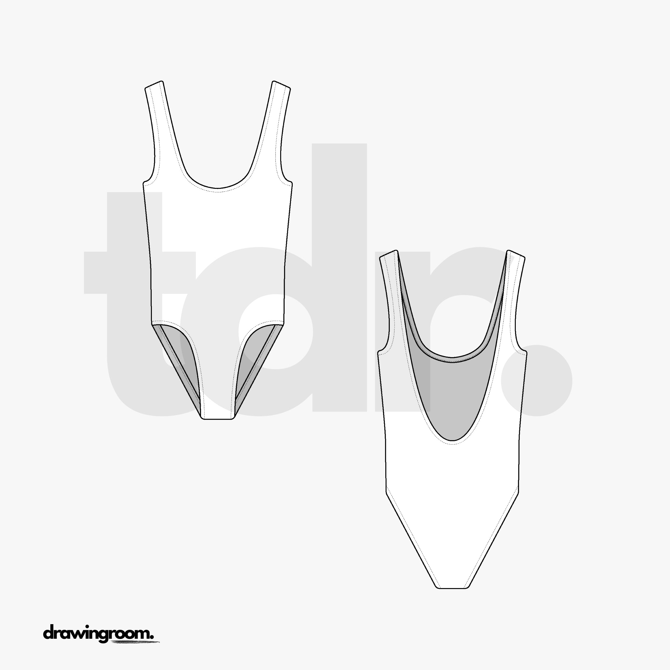 Curve Neck and Deep Soft V Back One Piece Swim Suit - Flat Mockup Vector