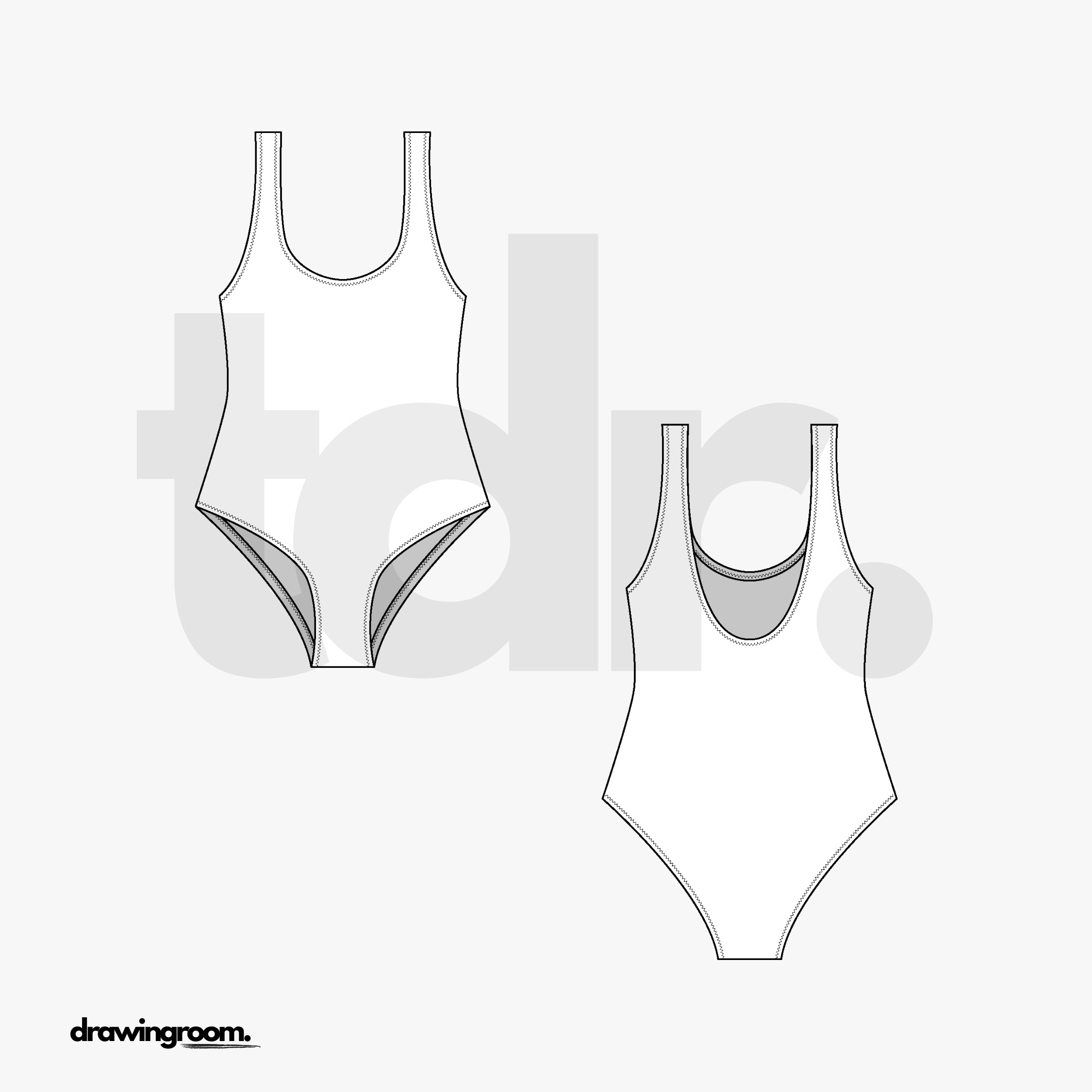 Curved Front and Back Neck One Piece Swim Suit - Flat Mockup Vector