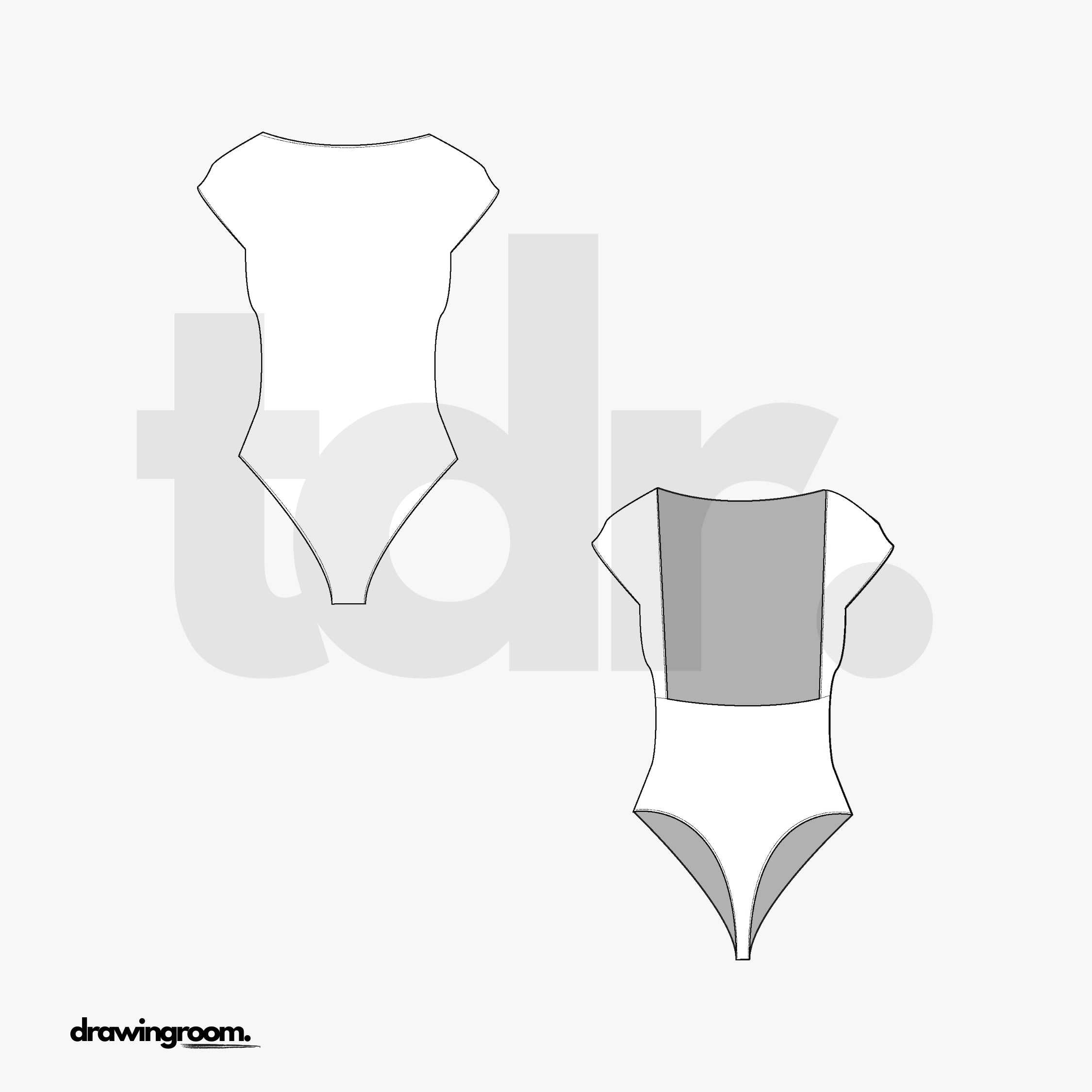 Deep Square Back Thong Body Suit - Flat Mockup Vector