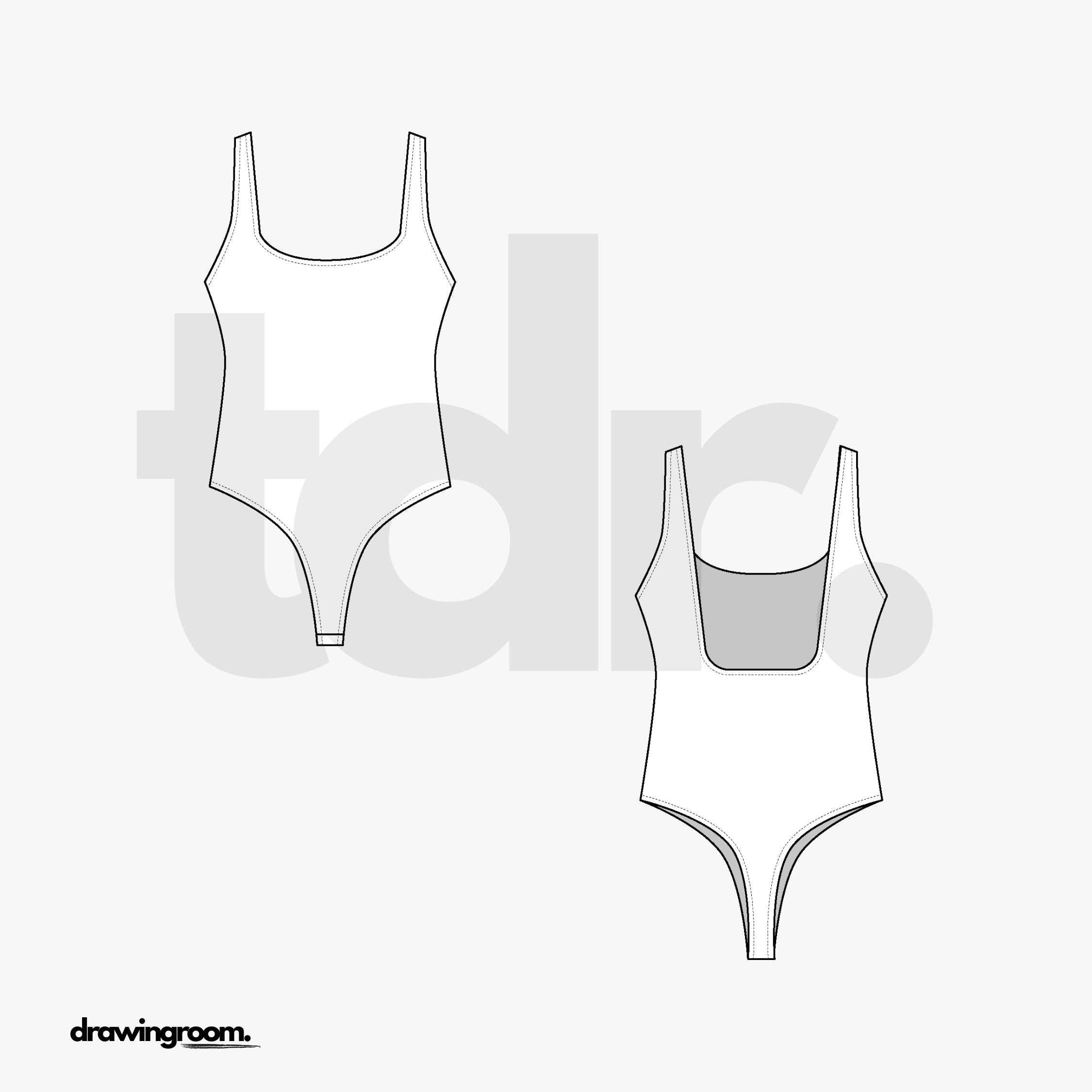 Deep Square Back Tank Top Thong Body Suit - Flat Mockup Vector