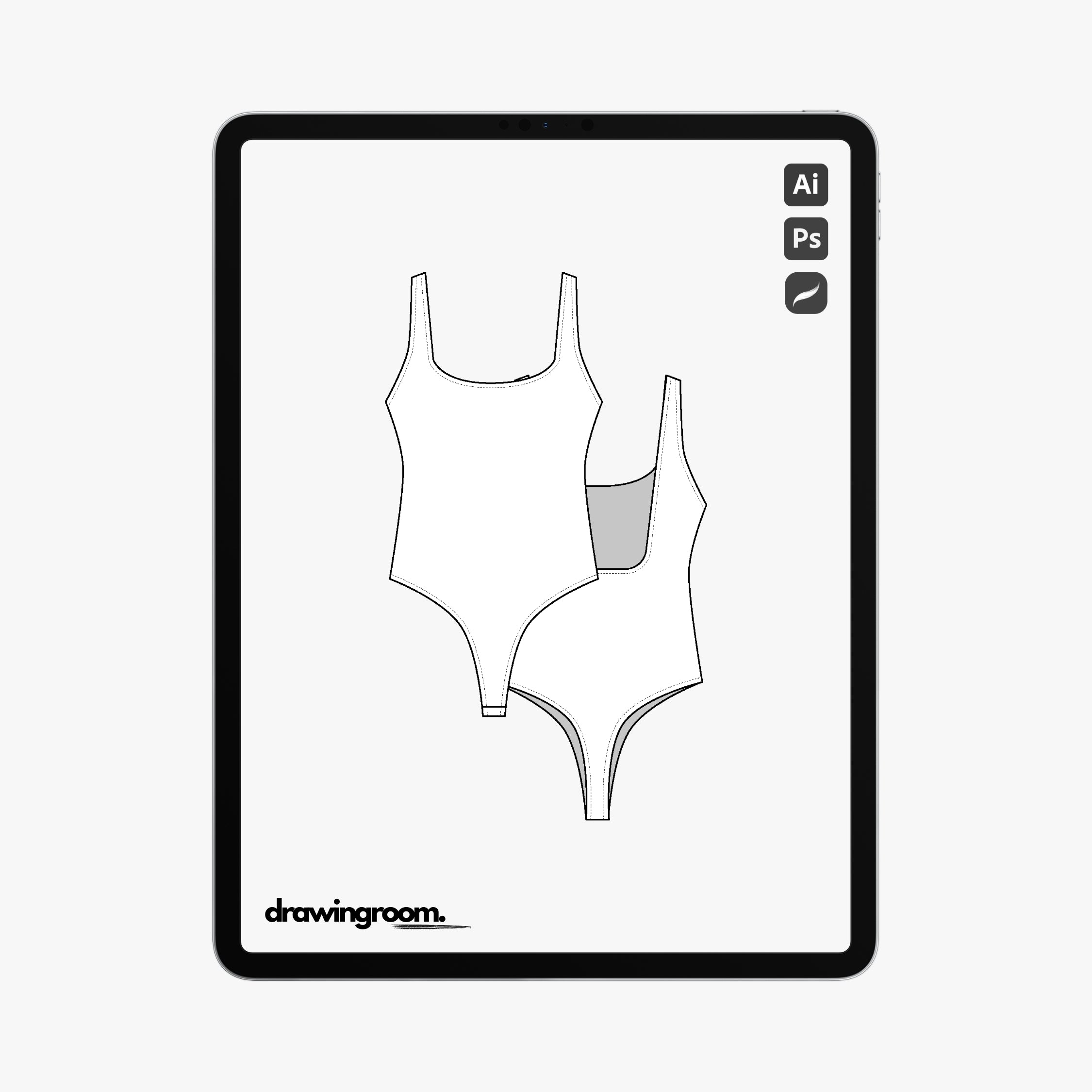 Deep Square Back Tank Top Thong Body Suit - Flat Mockup Vector