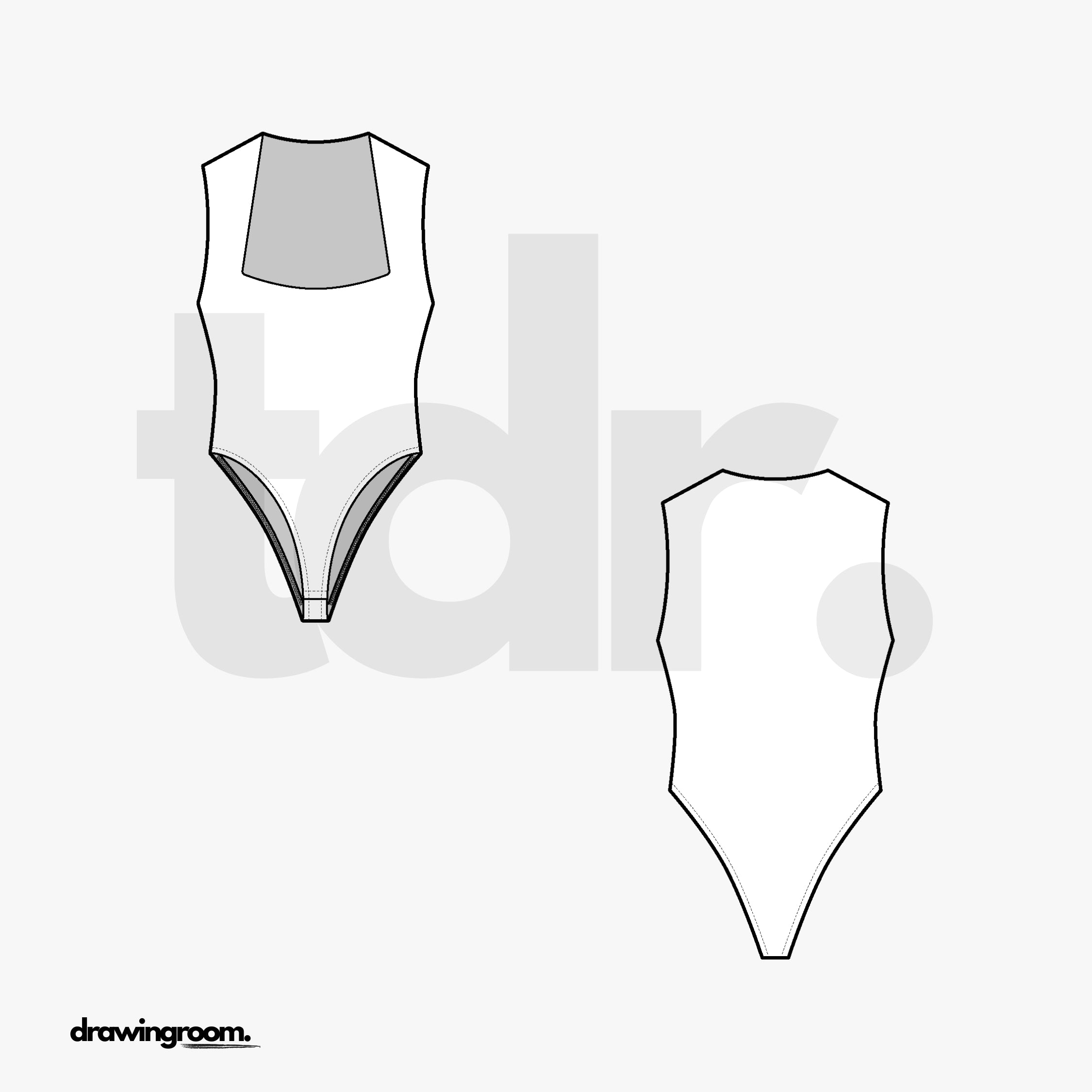 Deep Square Neckline Body Suit - Flat Mockup Vector