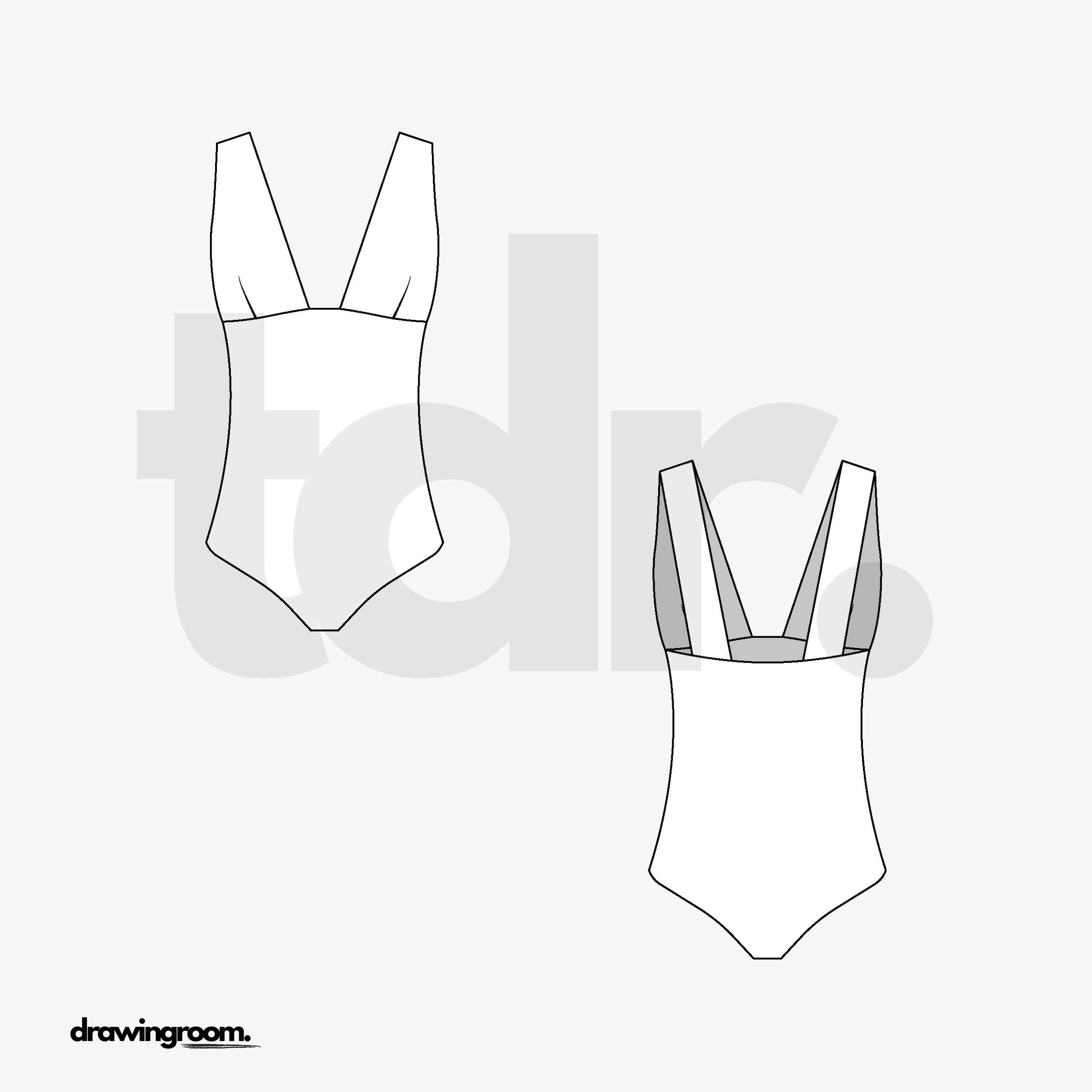 Deep V-Neck with Empire Waist Body Suit - Flat Mockup Vector