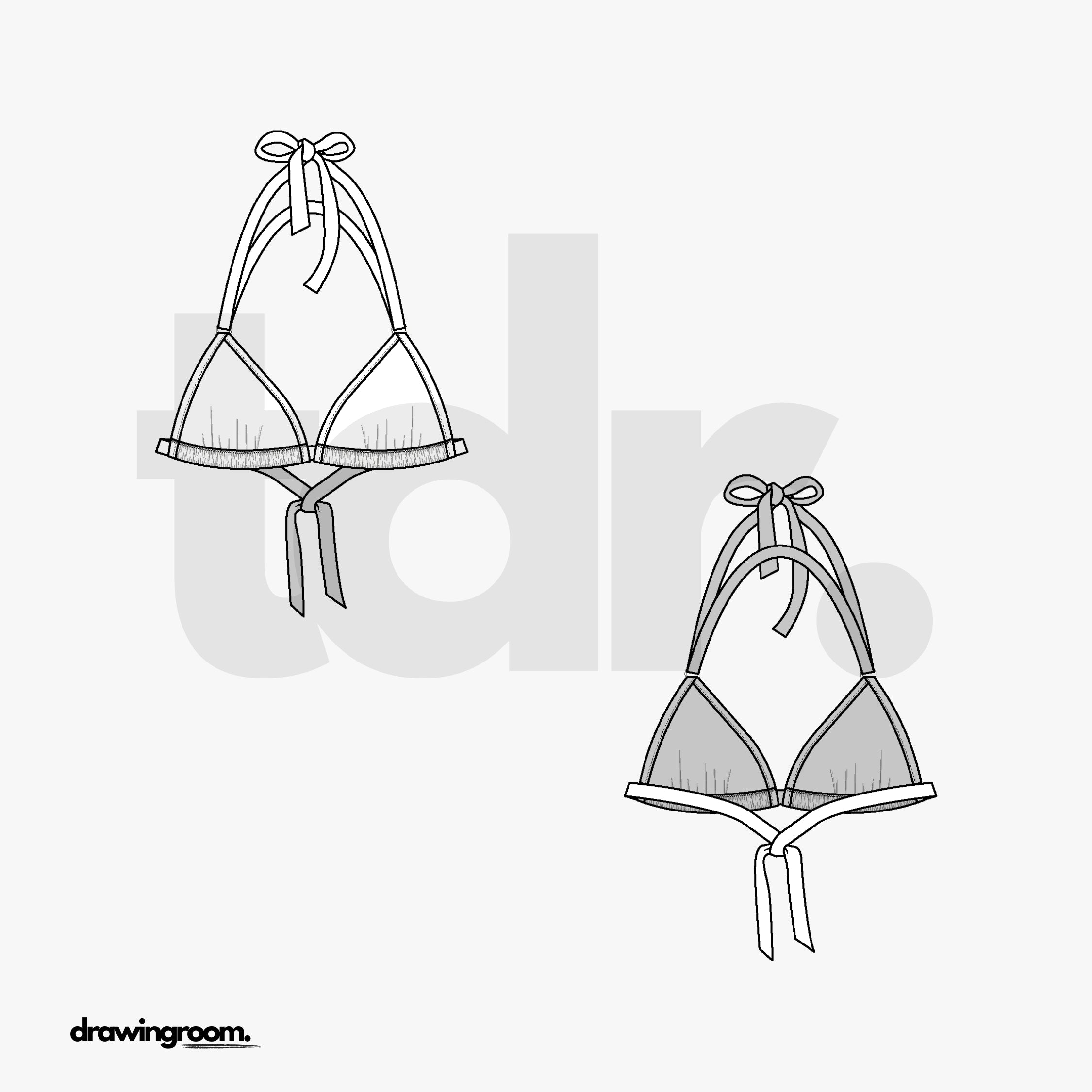 Double Strap Halter Triangle Bikini Top - Flat Mockup Vector