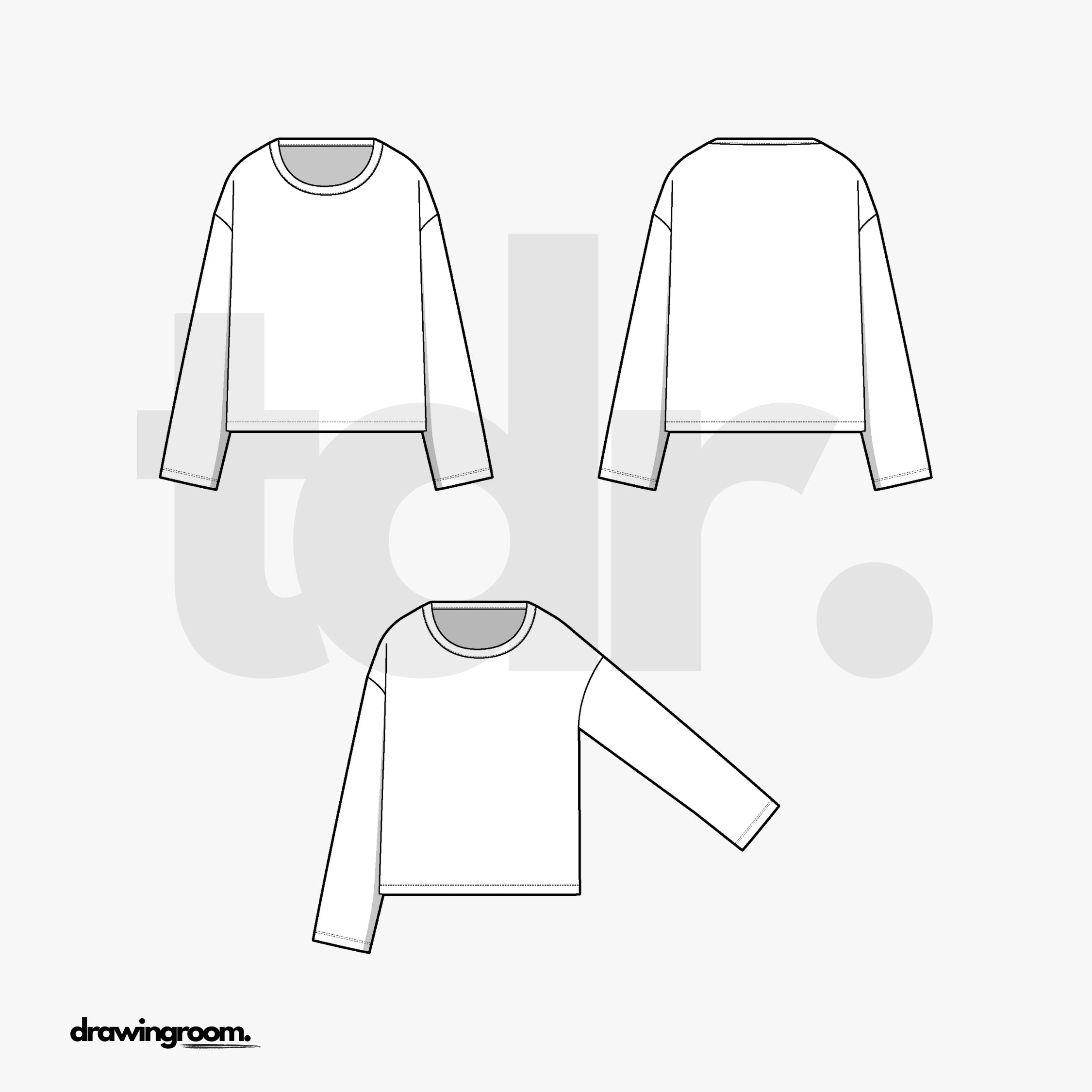 Drop Shoulder Round Neck Long Sleeve Sweat Shirt - Flat Mockup Vector