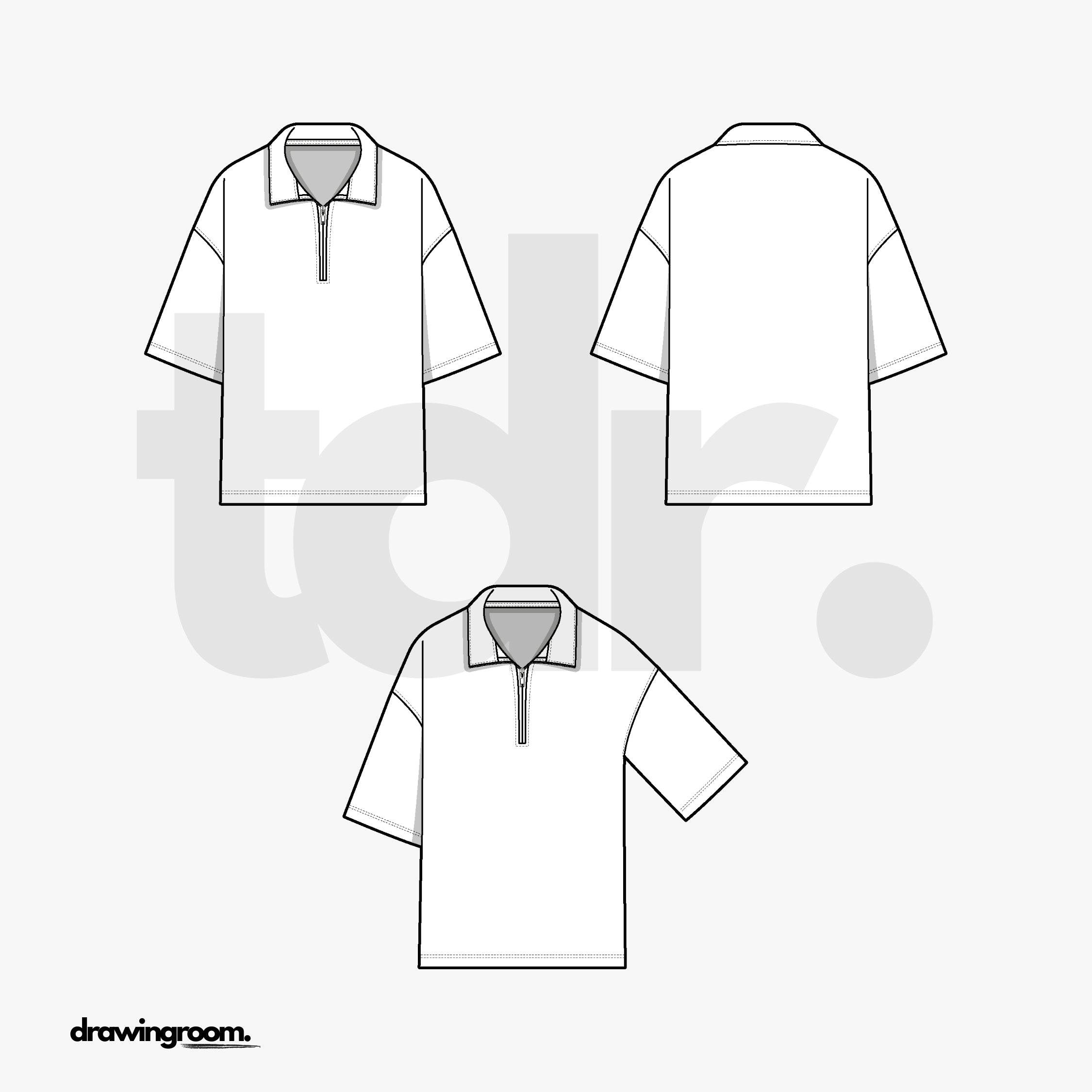 Drop Shoulder Short Sleeve Zip Up Polo - Flat Mockup Vector