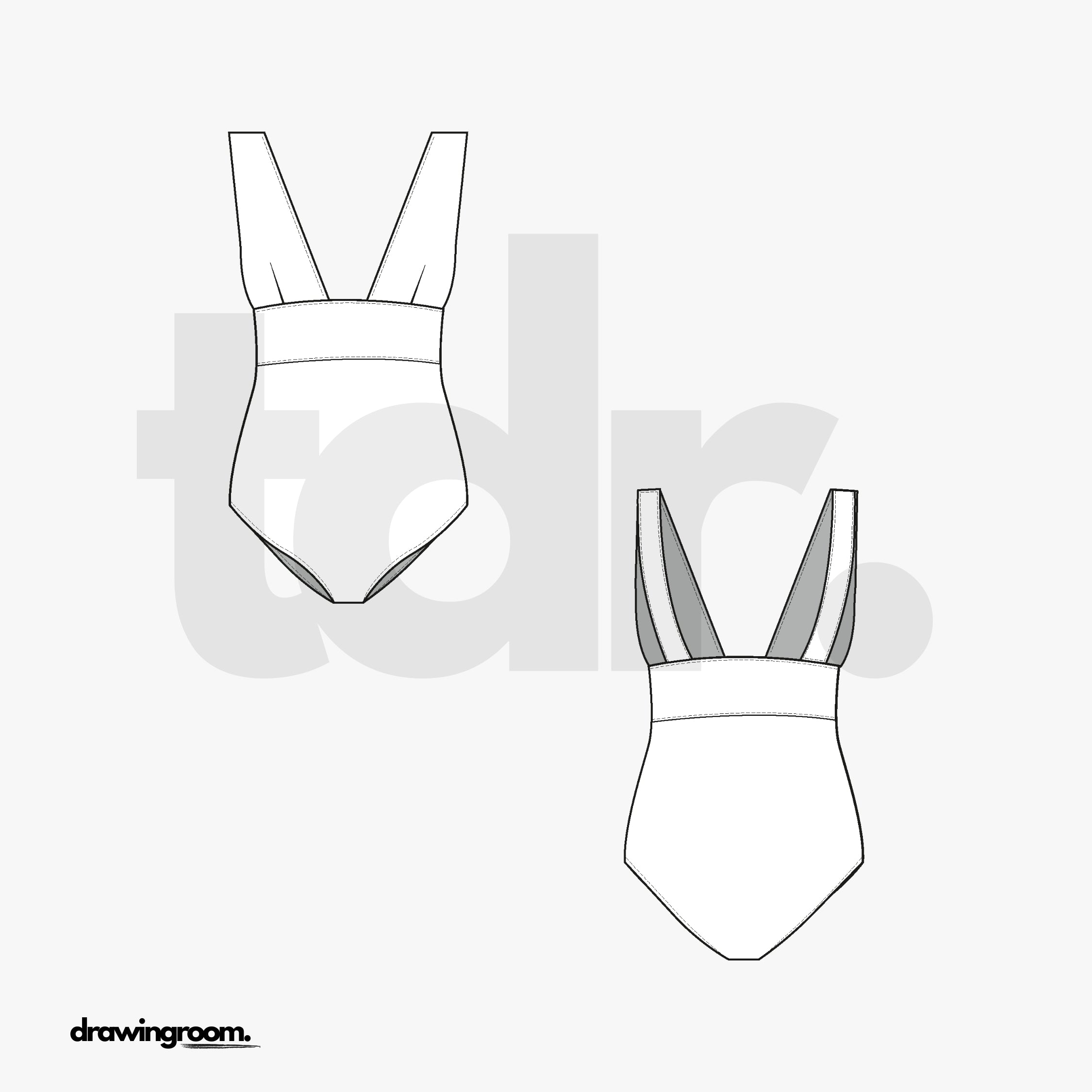 Empire Waist One Piece Swim Suit- Flat Mockup Vector