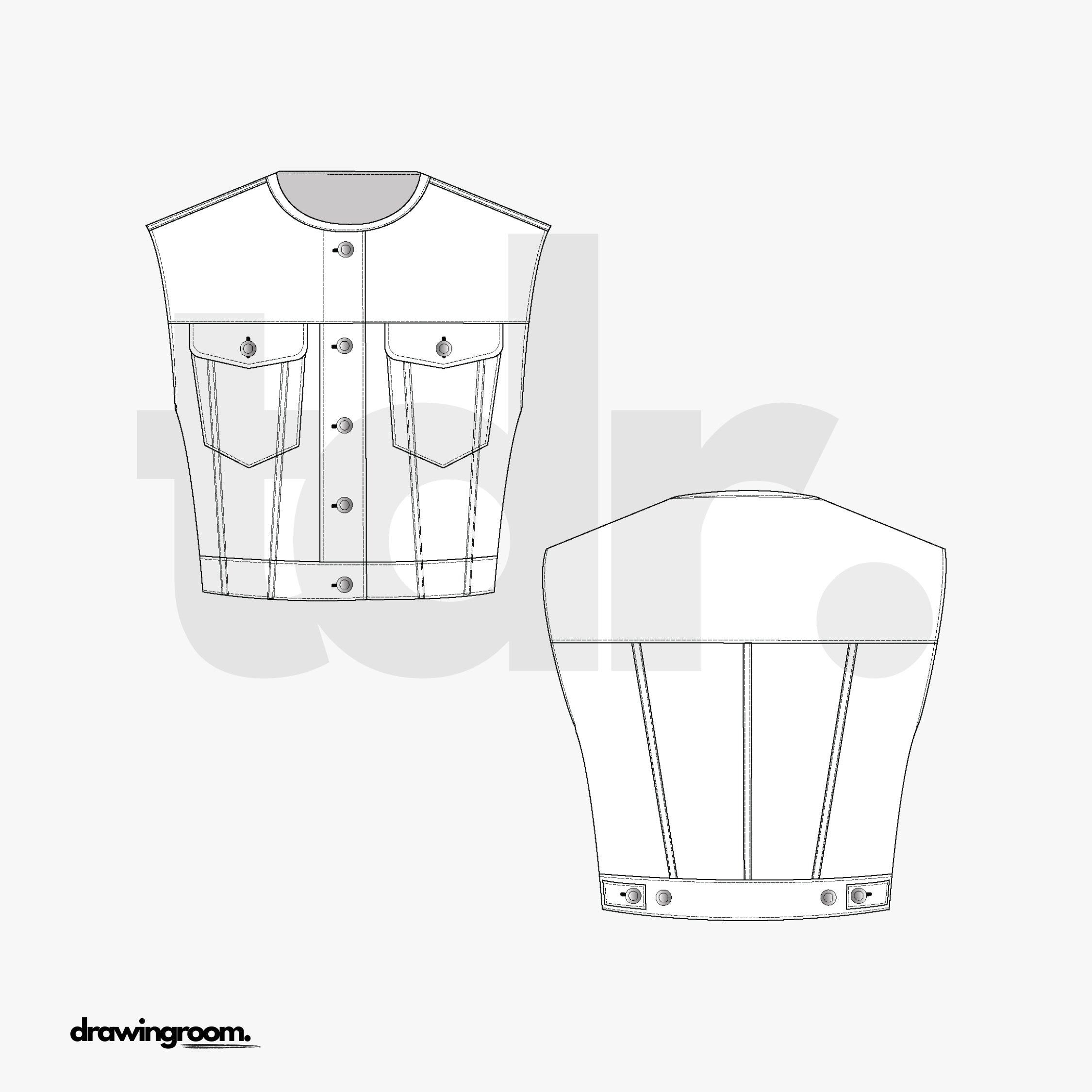 Fitted Cropped Jean Vest - Flat Mockup Vector