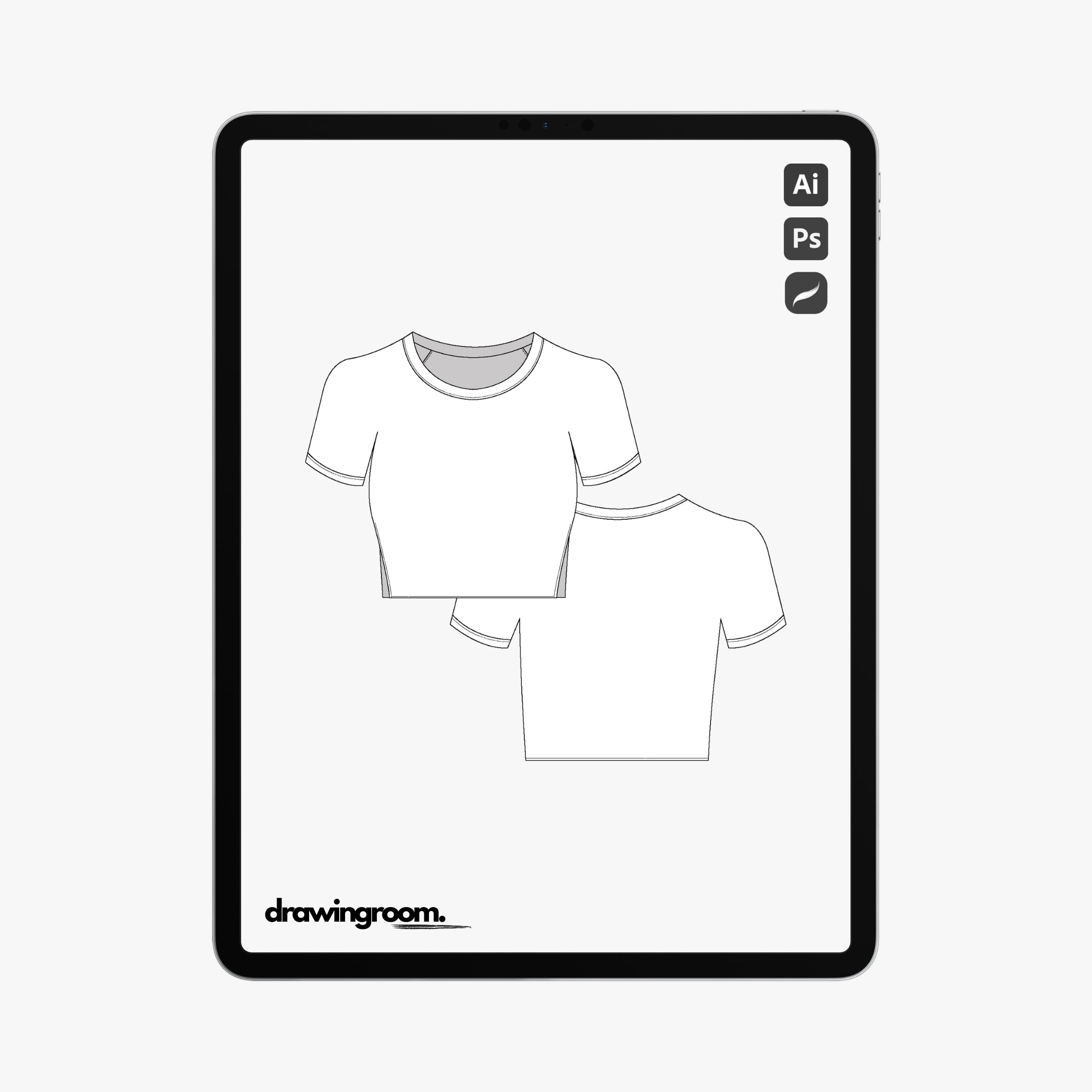 Fitted Cropped Short Sleeve Athletic Shirt - Flat Mockup Vector