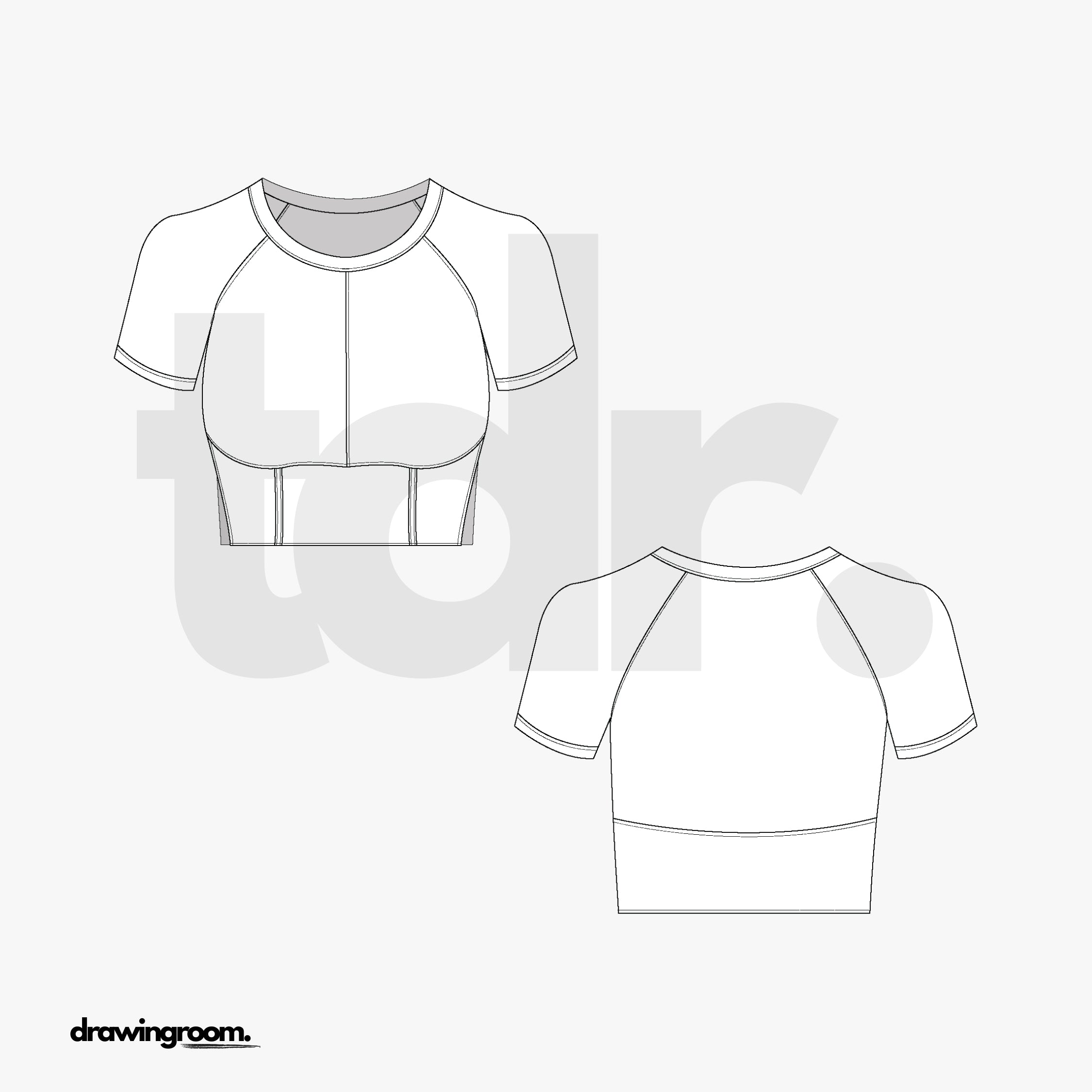 Fitted Cropped Short Sleeve Athletic Shirt with Cut and Sew Detail - Flat Mockup Vector