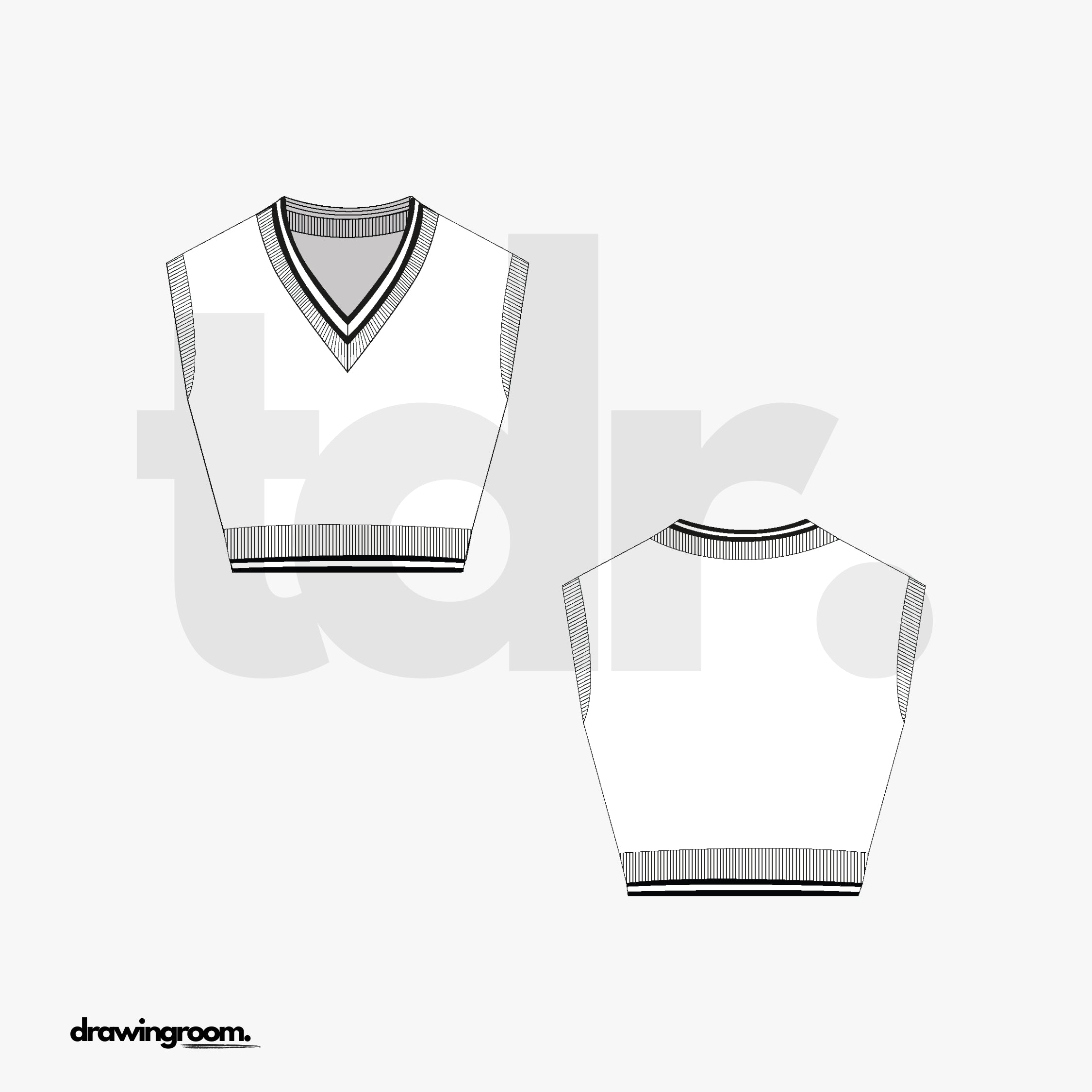 Fitted Cropped Sweater Vest with Multi Striped Ribbing - Flat Mockup Vector