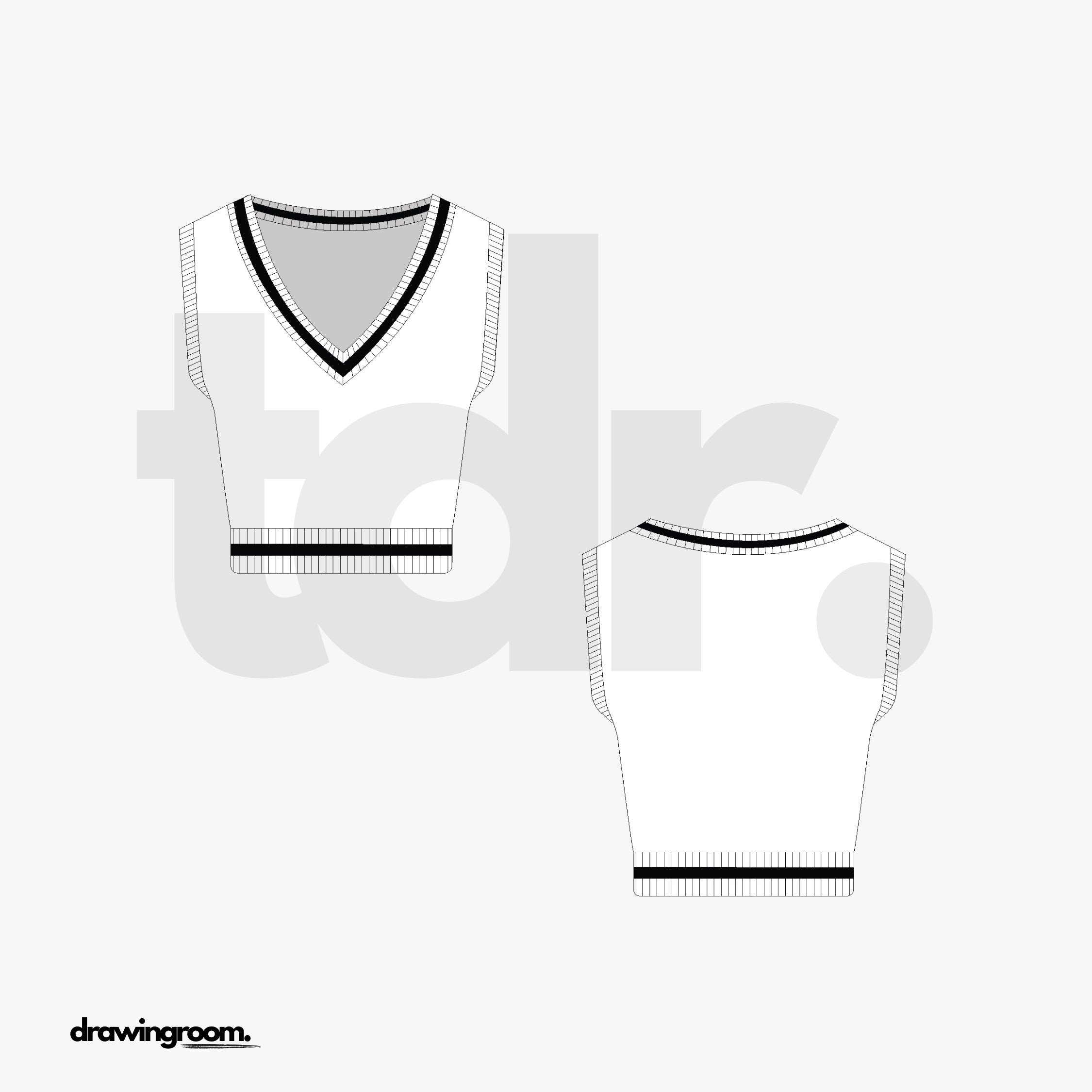 Fitted Cropped Sweater Vest with Striped Ribbing - Flat Mockup Vector