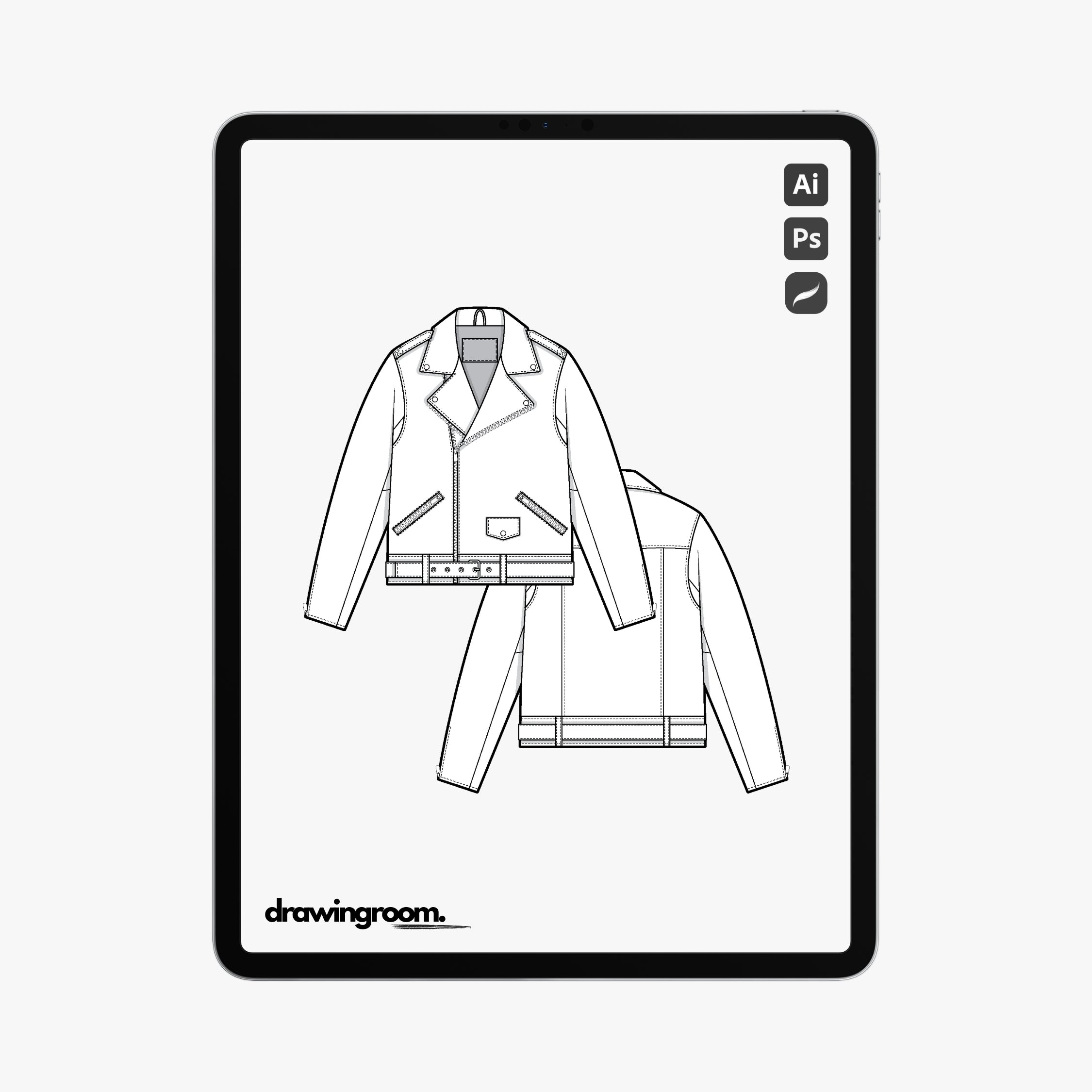 Regular Fit Biker Jacket - Flat Mockup Vector