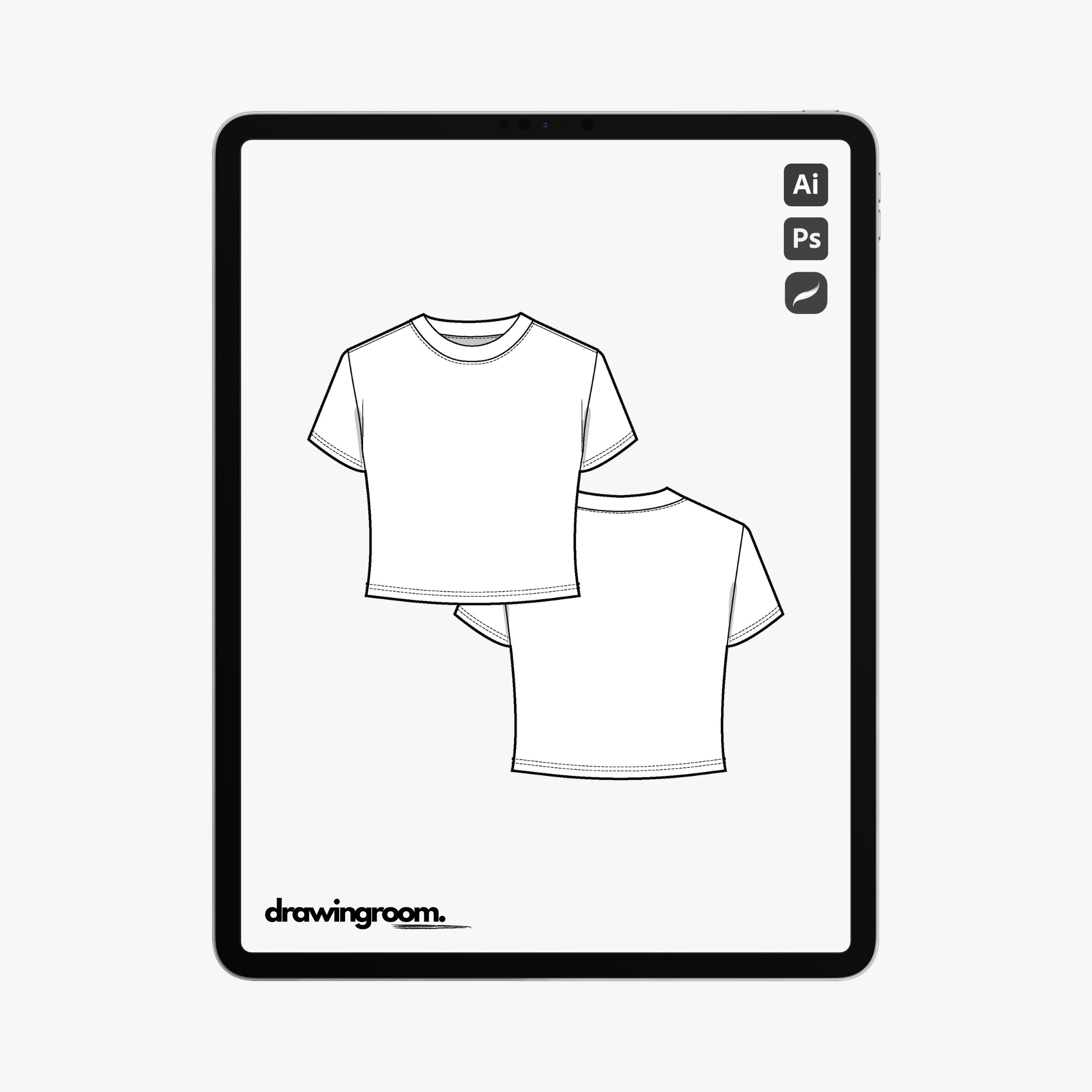 Fitted Cropped Short Sleeve T-Shirt - Flat Mockup Vector