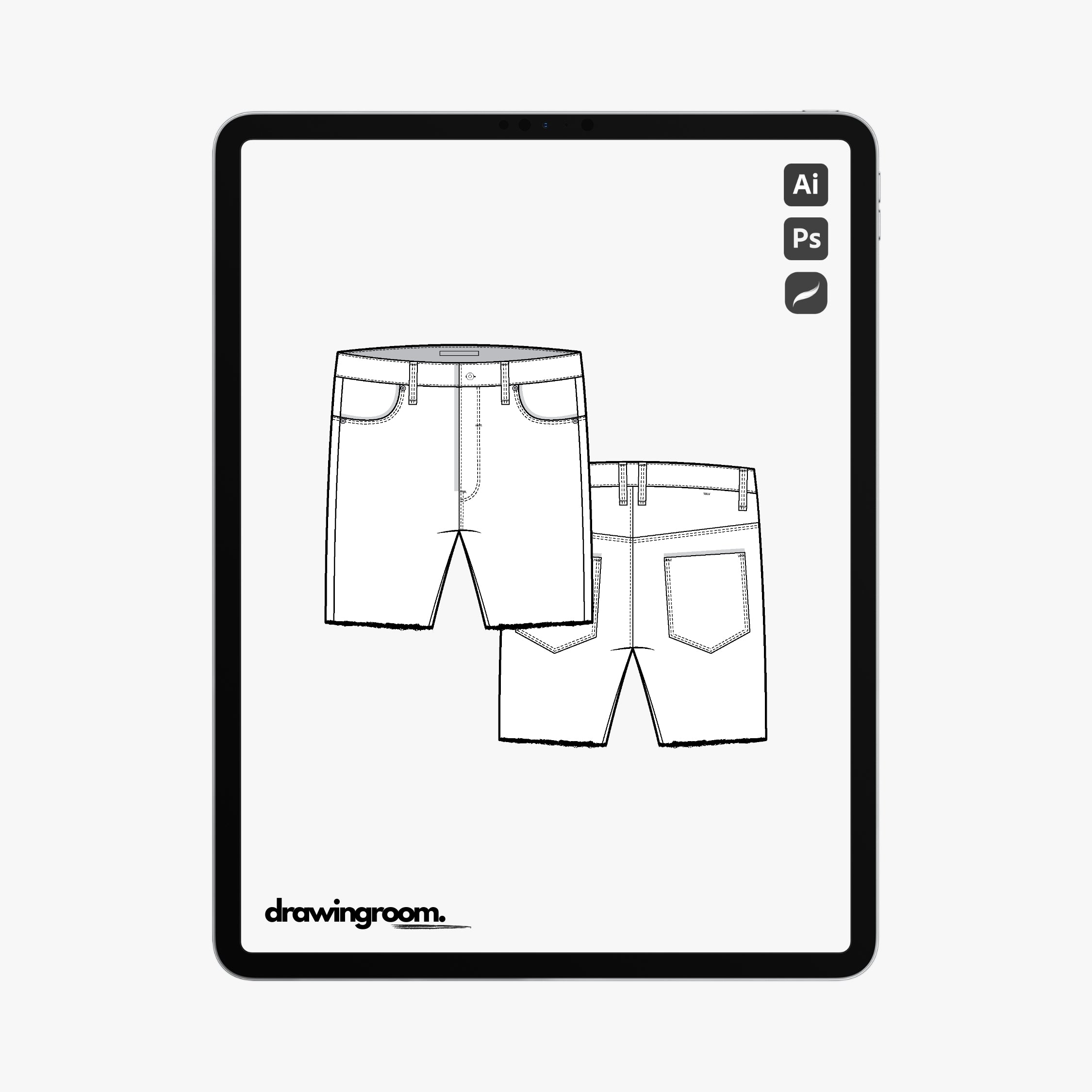 Fitted Jean Shorts - Flat Mockup Vector