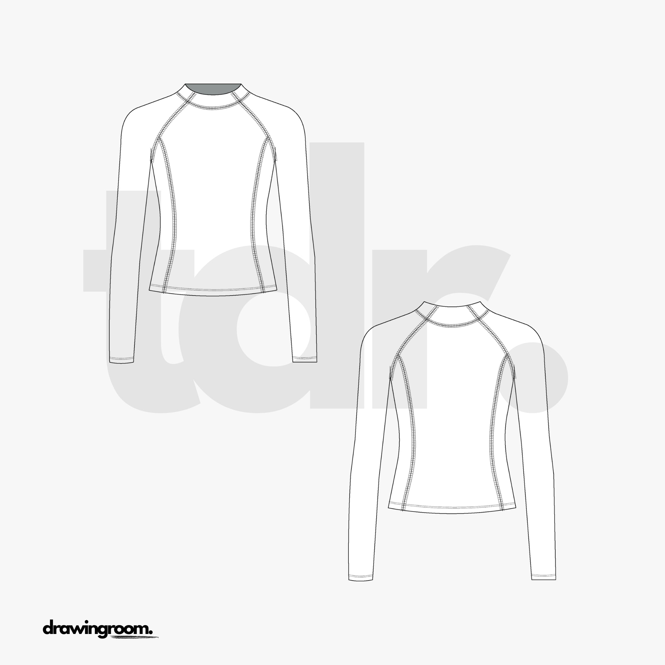 Fitted Long Sleeve Athletic Shirt - Flat Mockup Vector