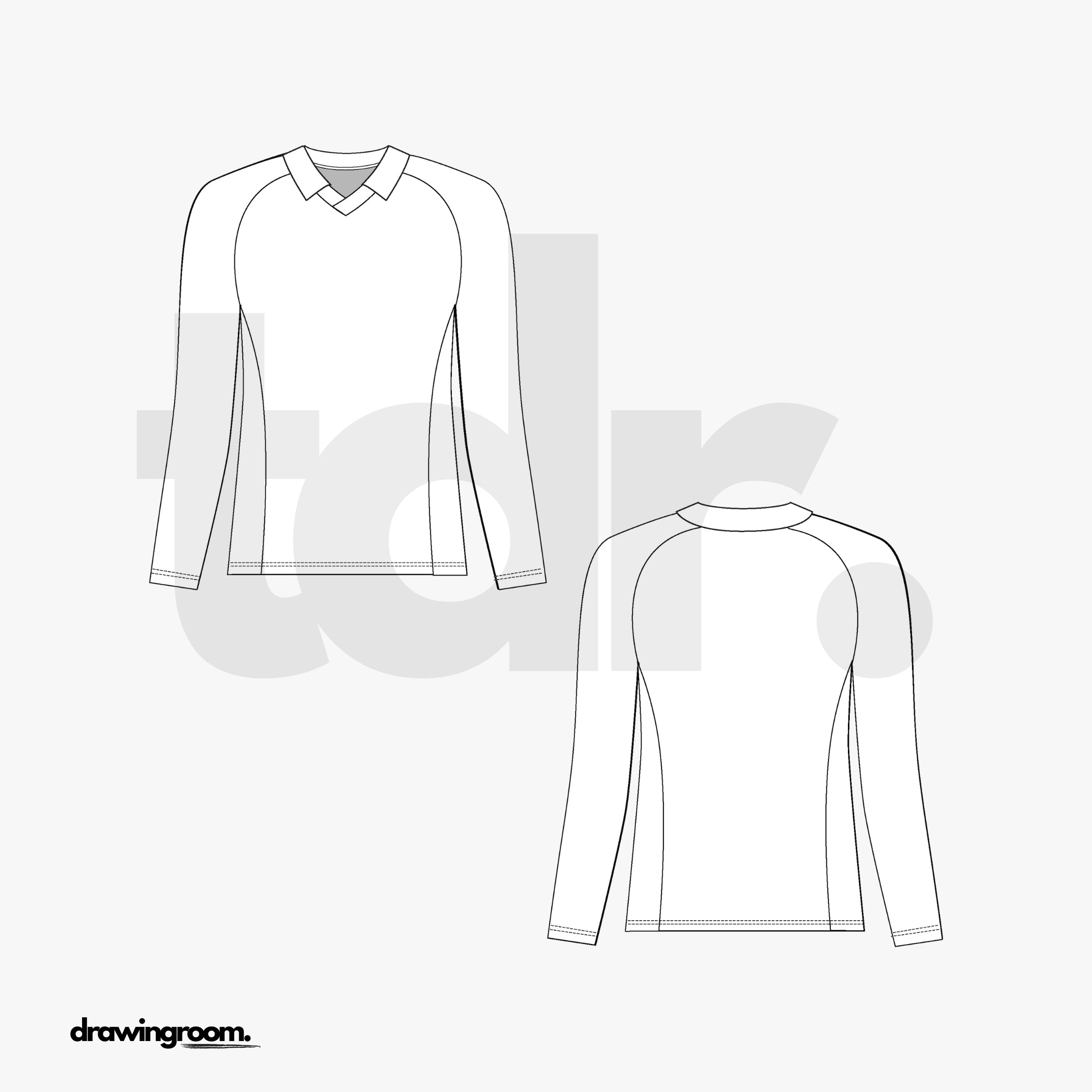 Fitted Long Sleeve Athletic Shirt with Collar - Flat Mockup Vector