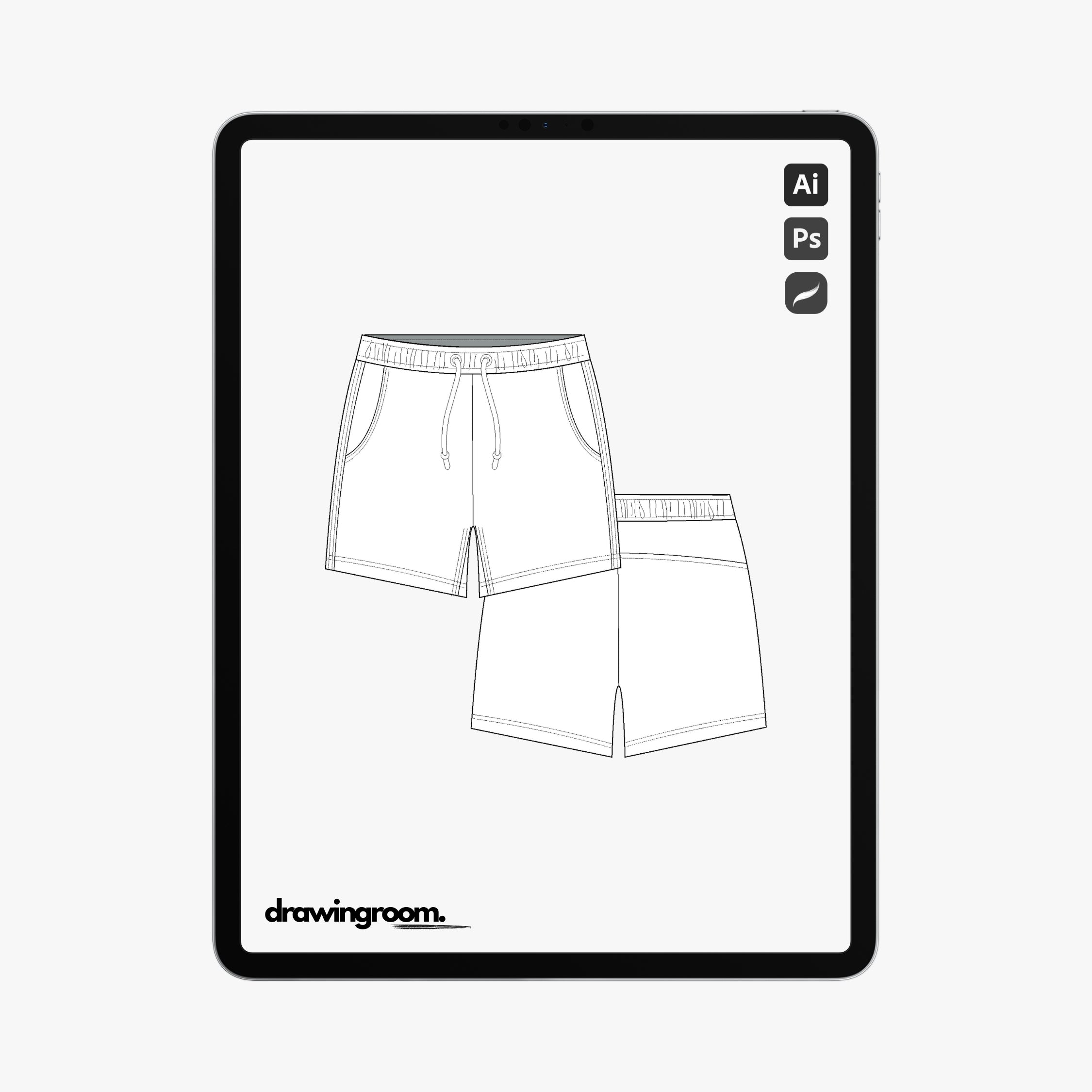 Fitted Swim Shorts - Flat Mockup Vector