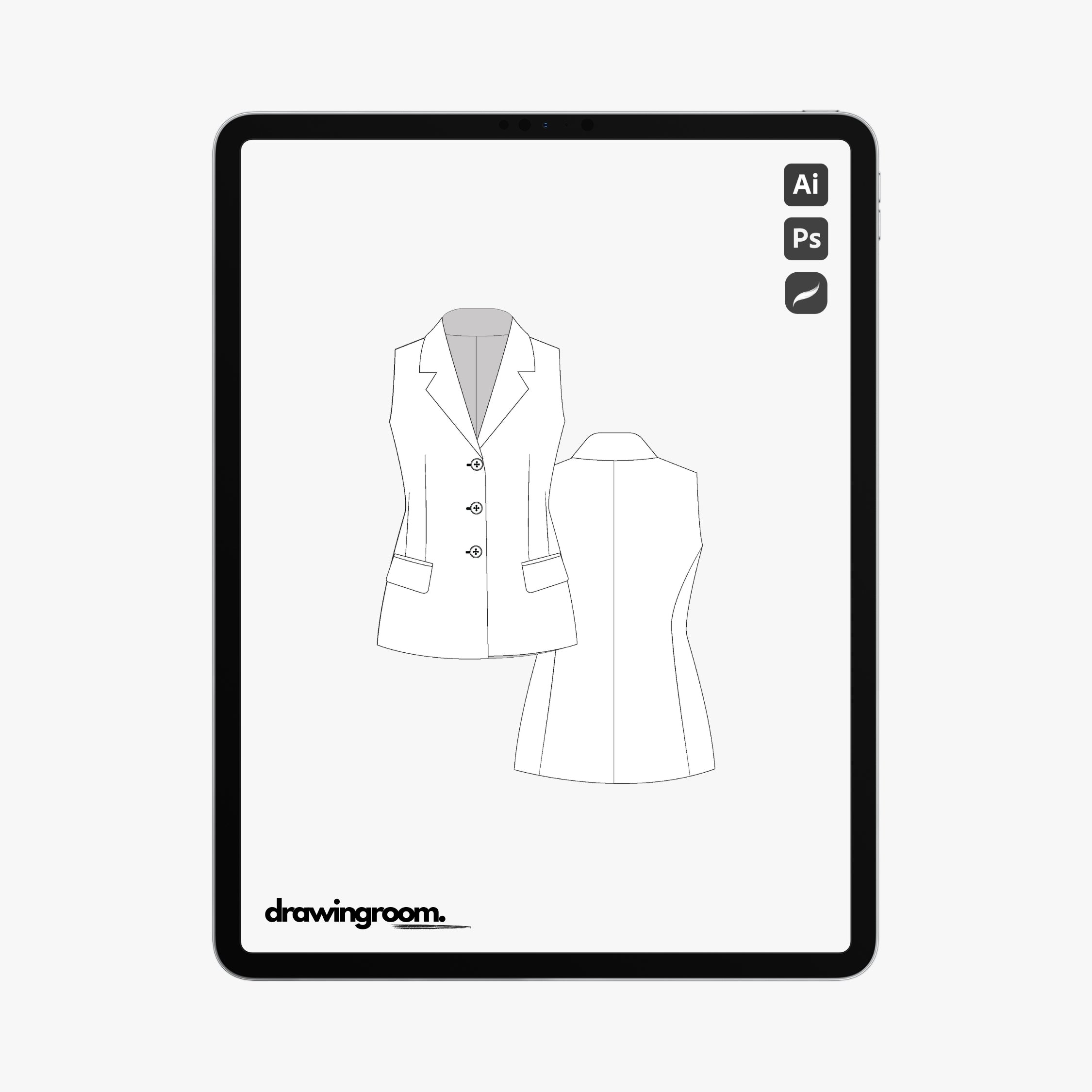 Fitted Collared Suit Vest - Flat Mockup Vector