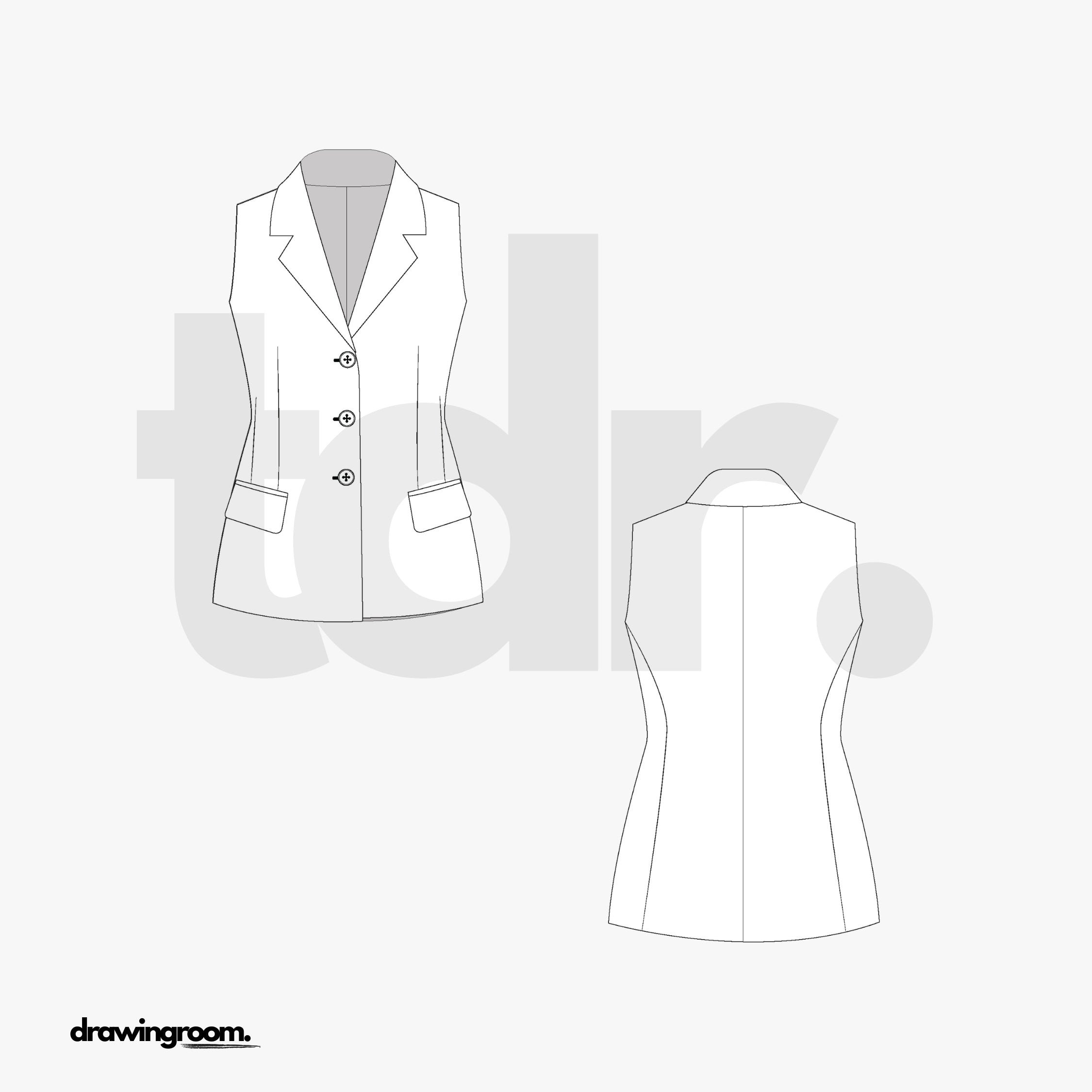 Fitted Collared Suit Vest - Flat Mockup Vector