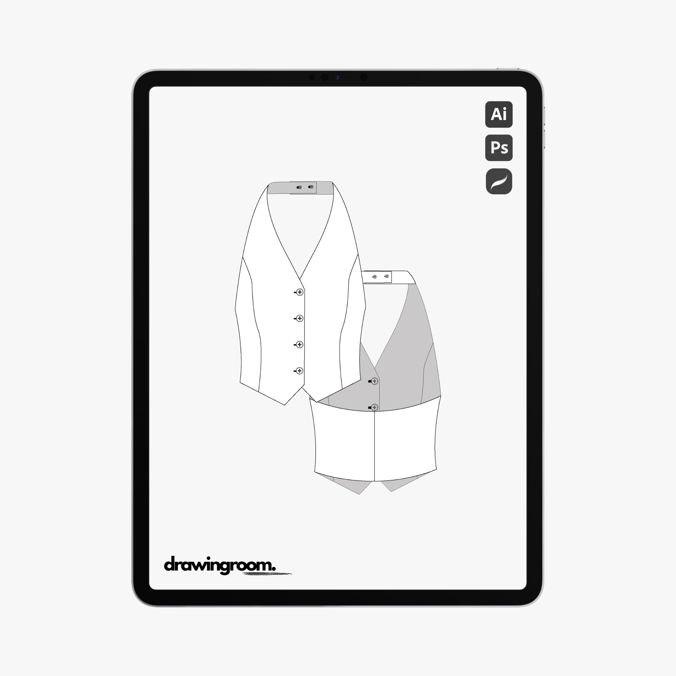 Fitted Halter Suit Vest - Flat Mockup Vector