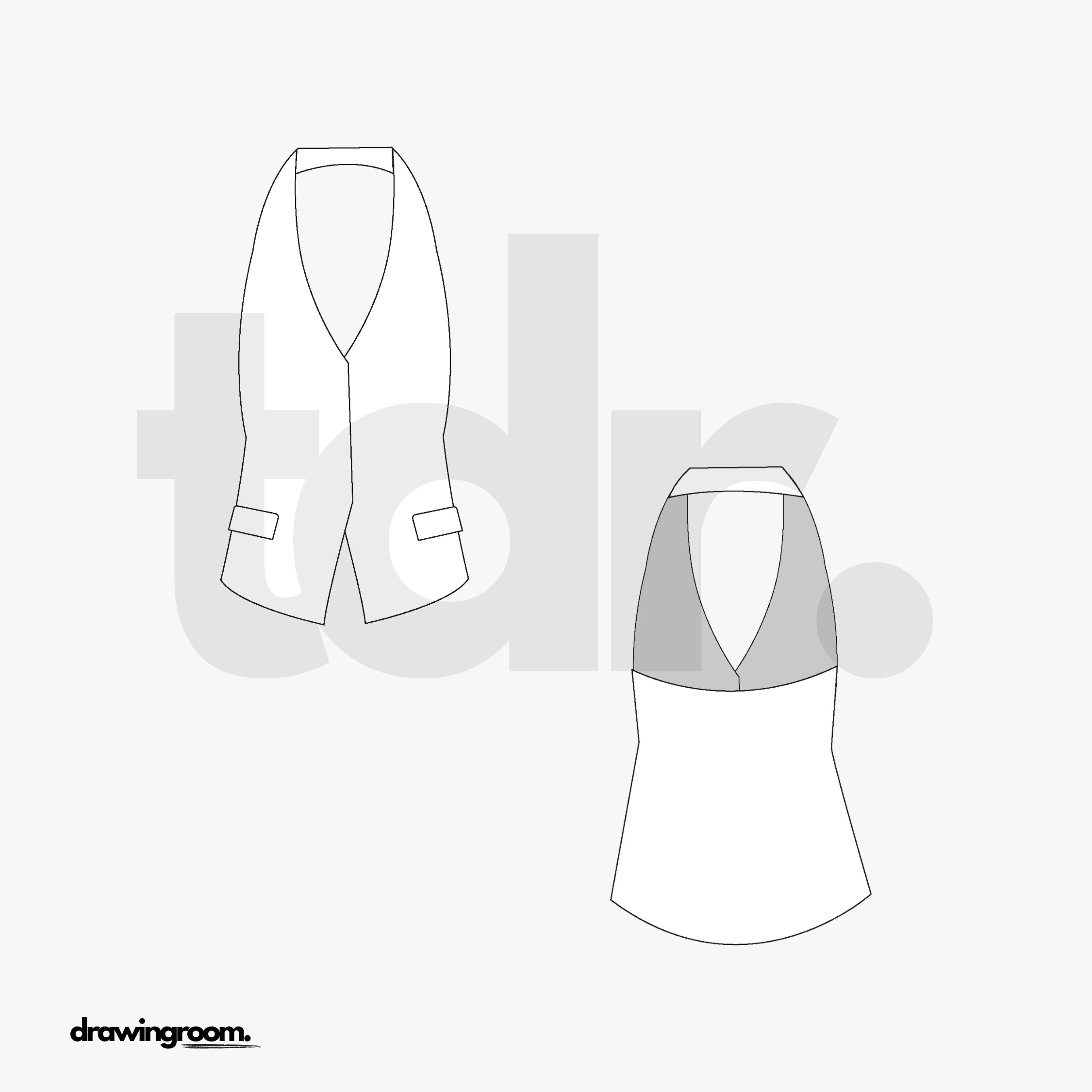 Fitted Halter Suit Vest with Flap Pockets - Flat Mockup Vector