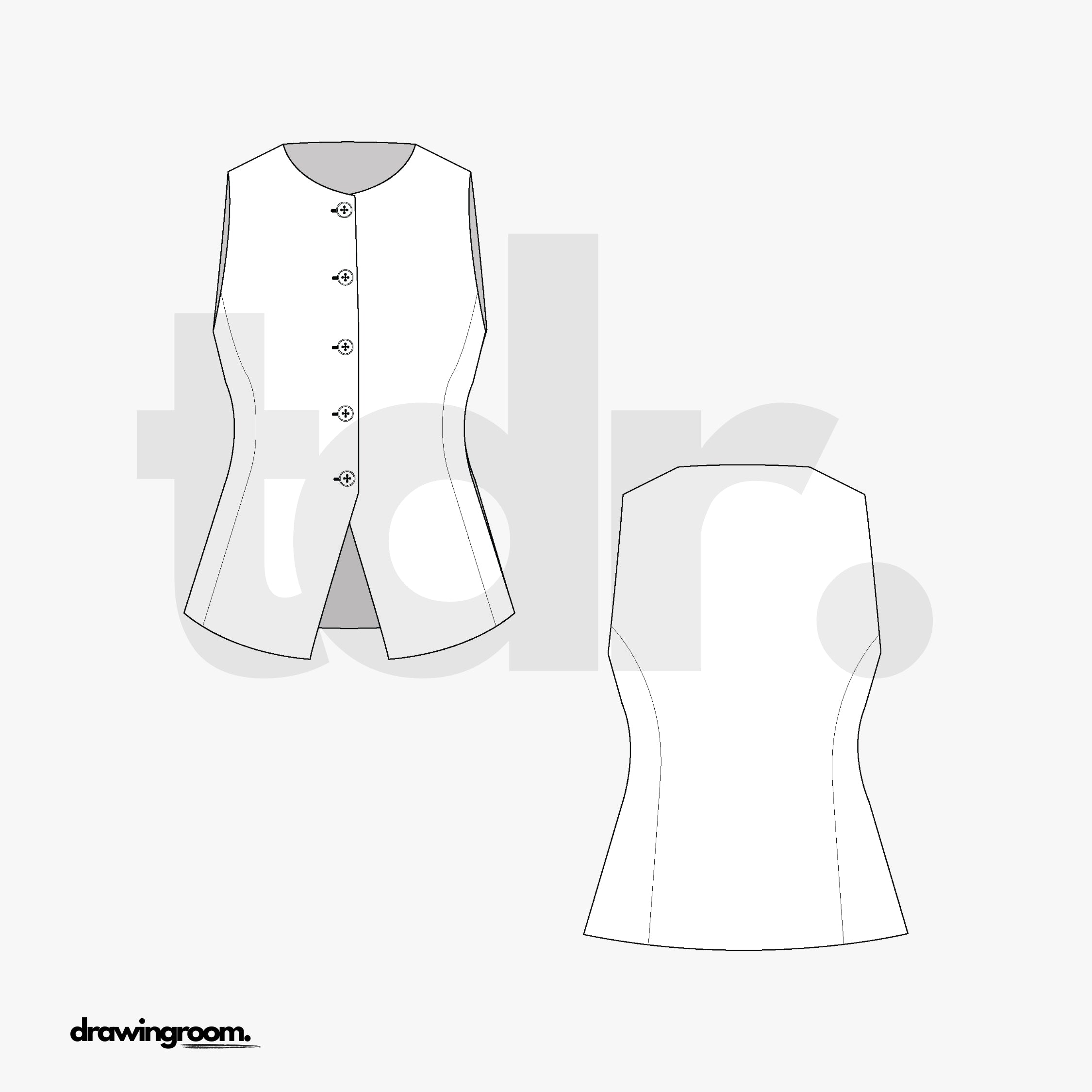 Fitted Long Suit Vest - Flat Mockup Vector