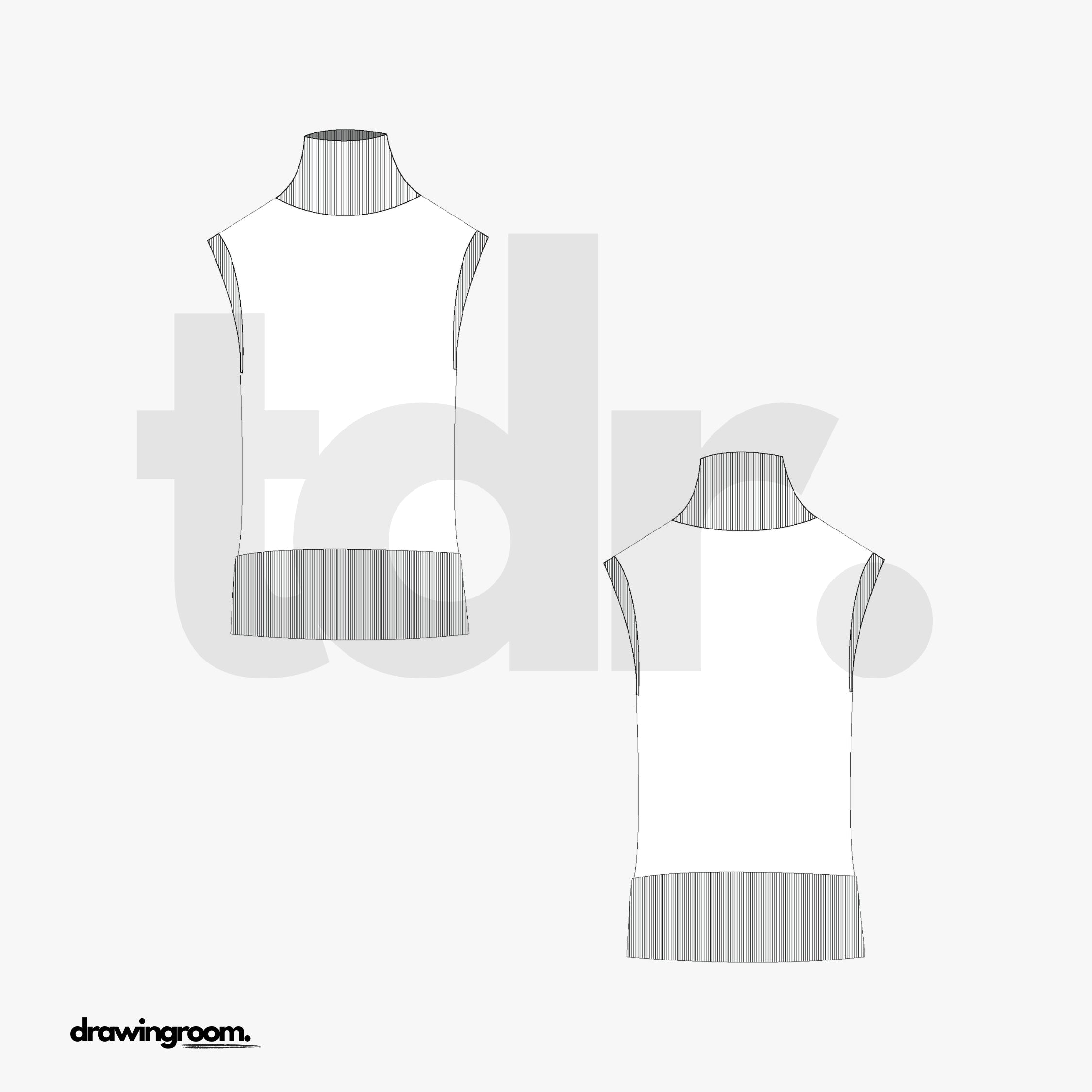 Fitted Long Turtle Neck Sweater Vest - Flat Mockup Vector