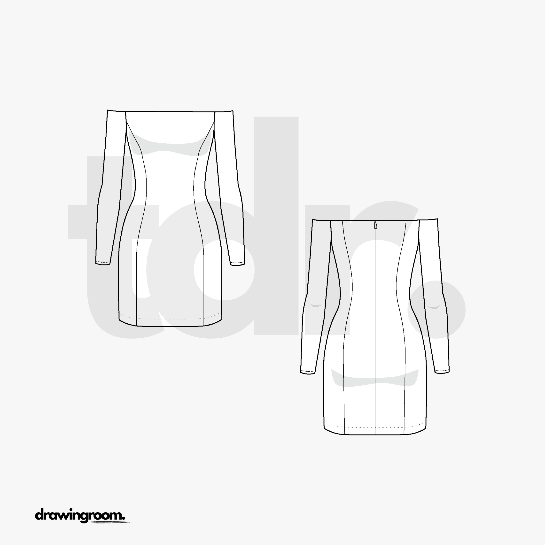 Fitted Mini Off Shoulder Princess Seam Dress - Flat Mockup Vector