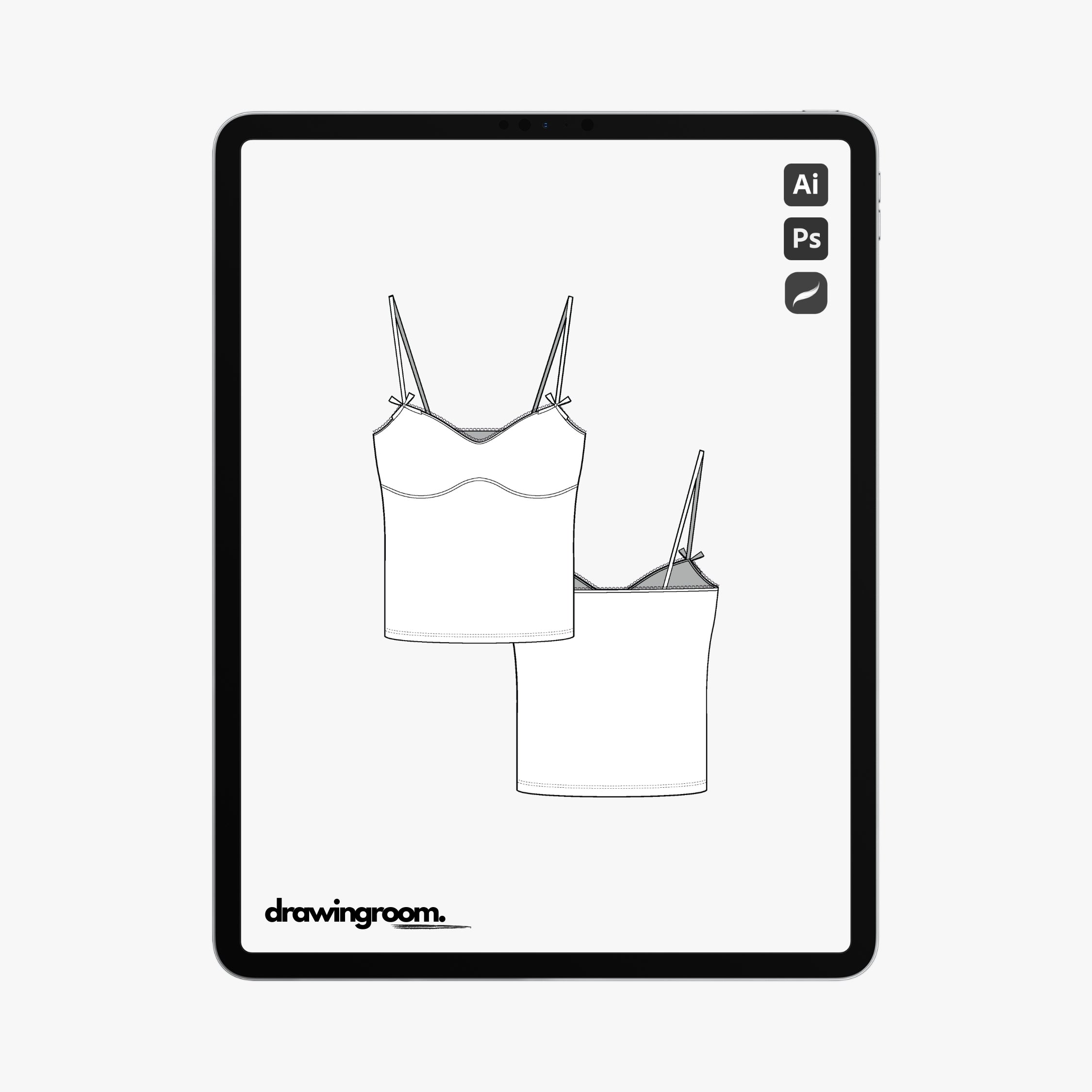 Fitted Spaghetti Strap Tank Top - Flat Mockup Vector